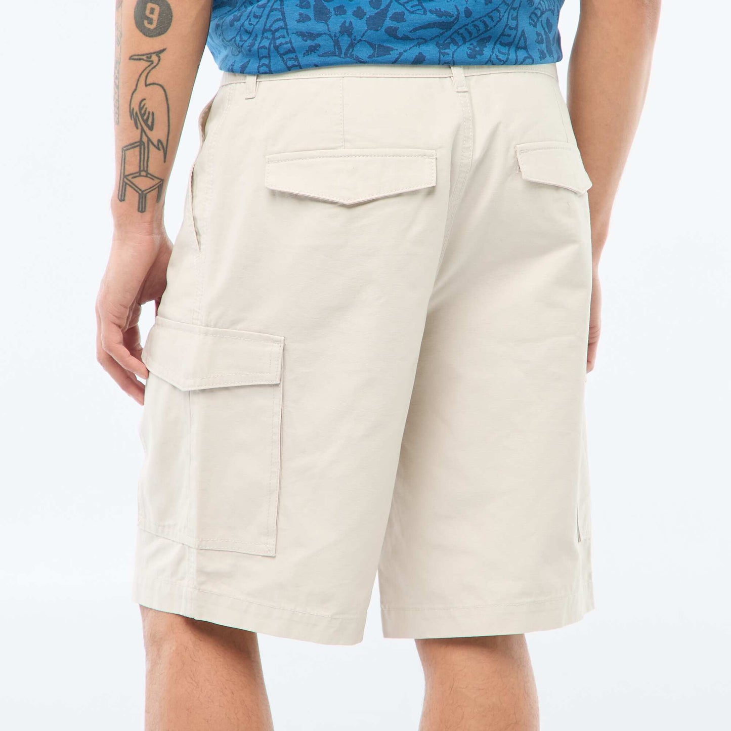 Bermuda chino en twill uni multipoches GRIS