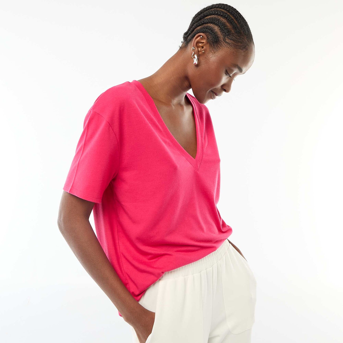 Tee-shirt manches courtes avec encolure en V ROSE