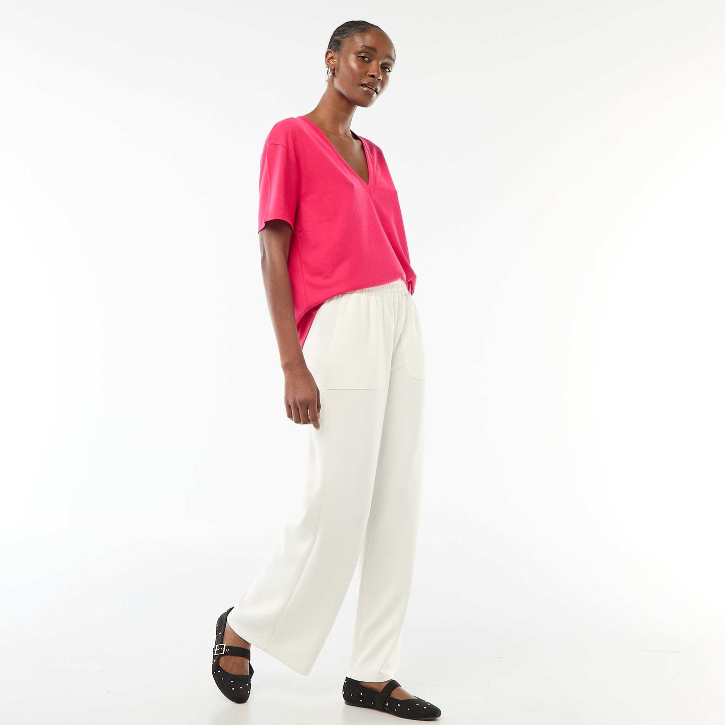 Tee-shirt manches courtes avec encolure en V ROSE