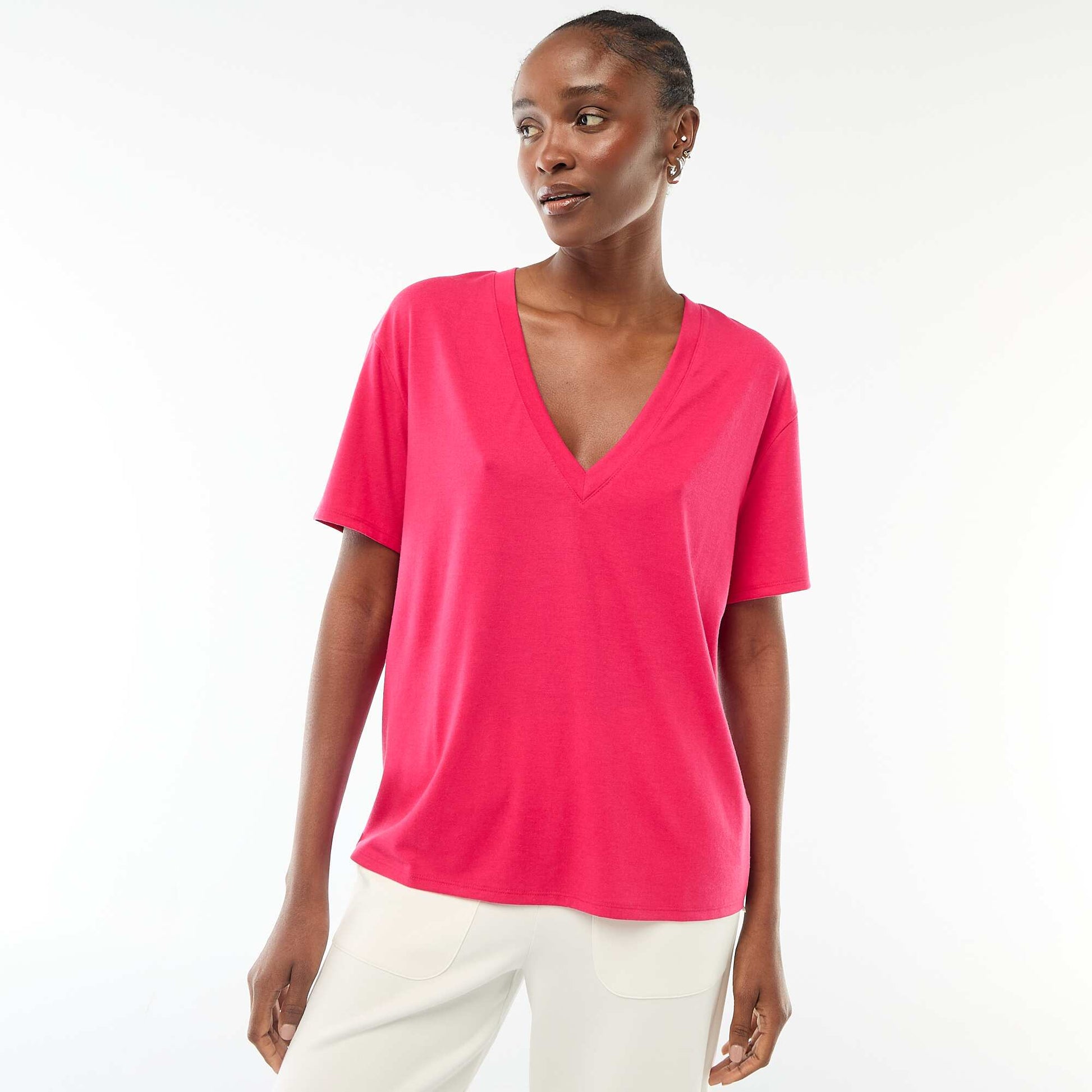 Tee-shirt manches courtes avec encolure en V ROSE