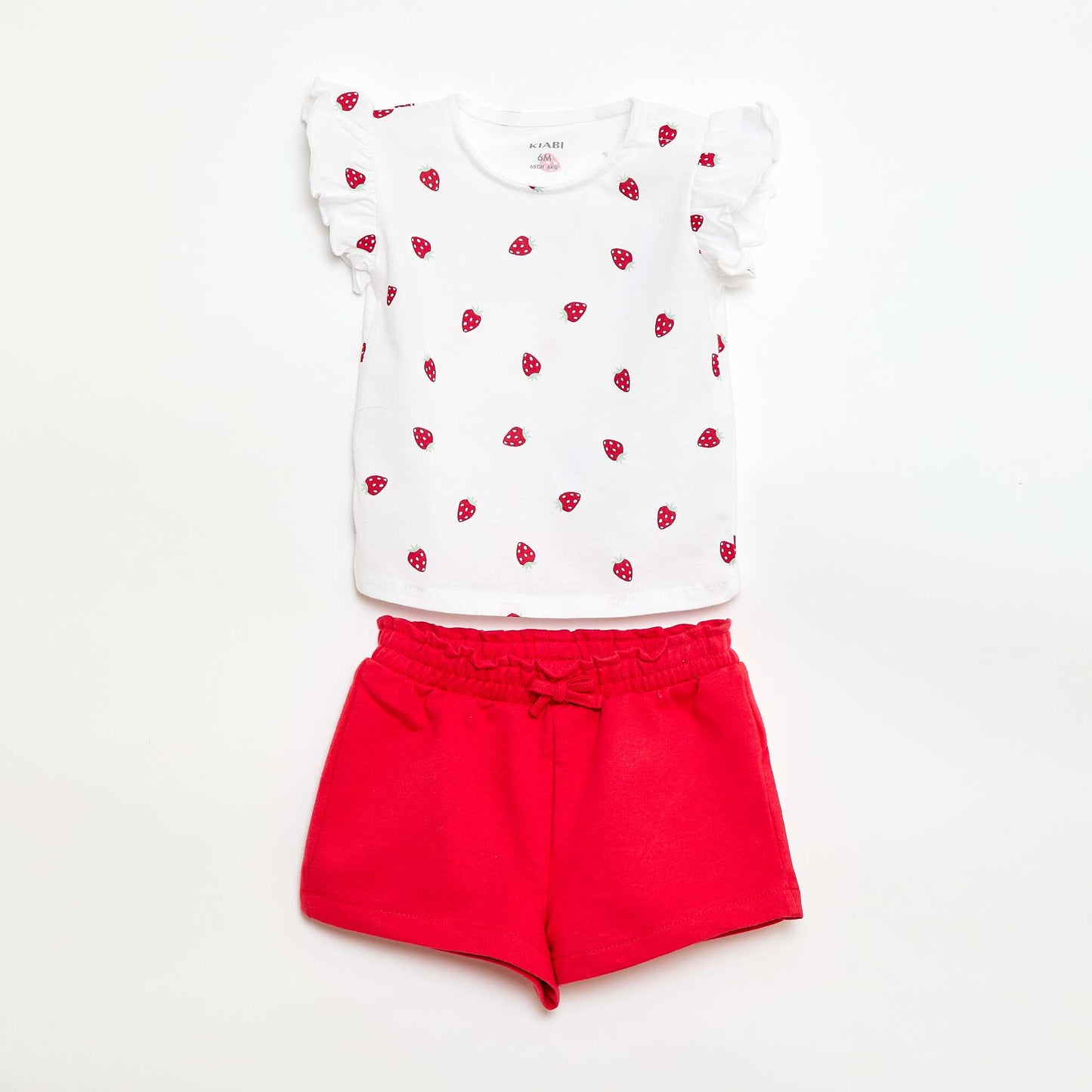 Ensemble t-shirt à manches volantées + short à motif - 2 pièces BLANC/ROUGE