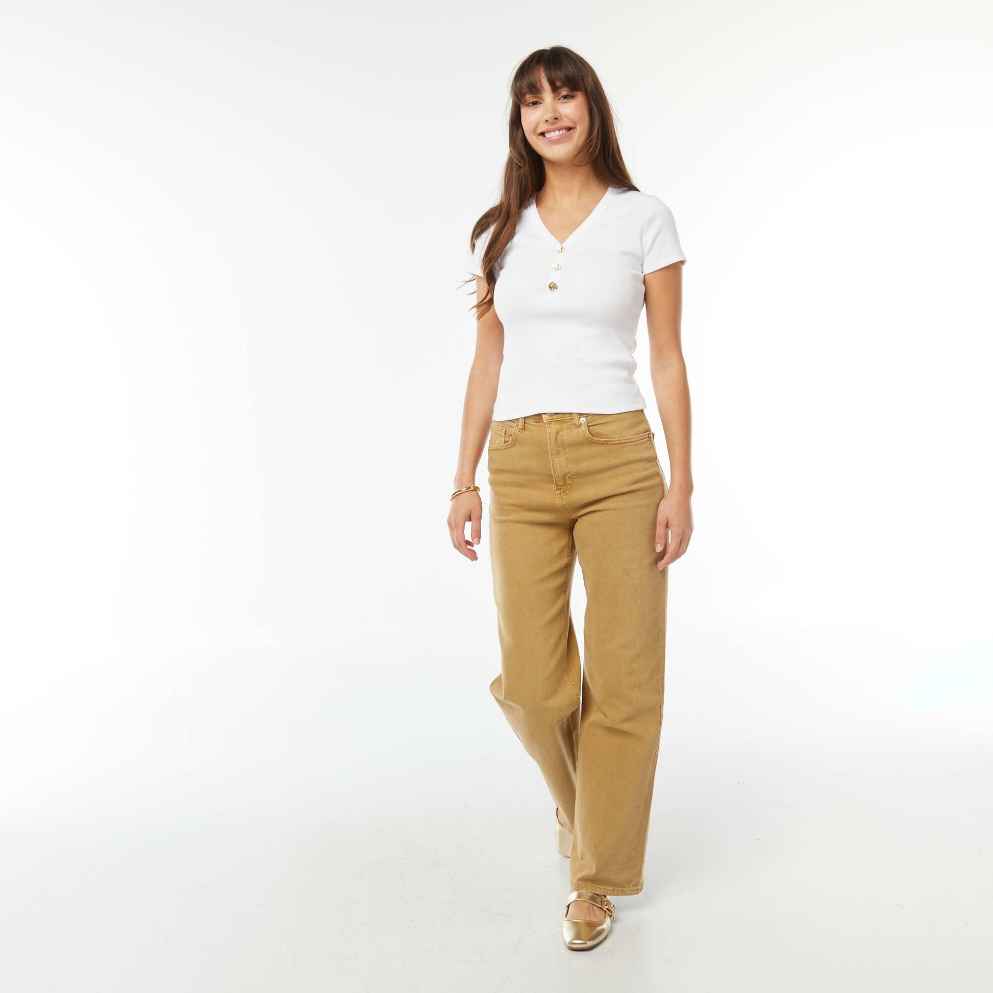 T-shirt côtelé avec boutons fantaisies BLANC