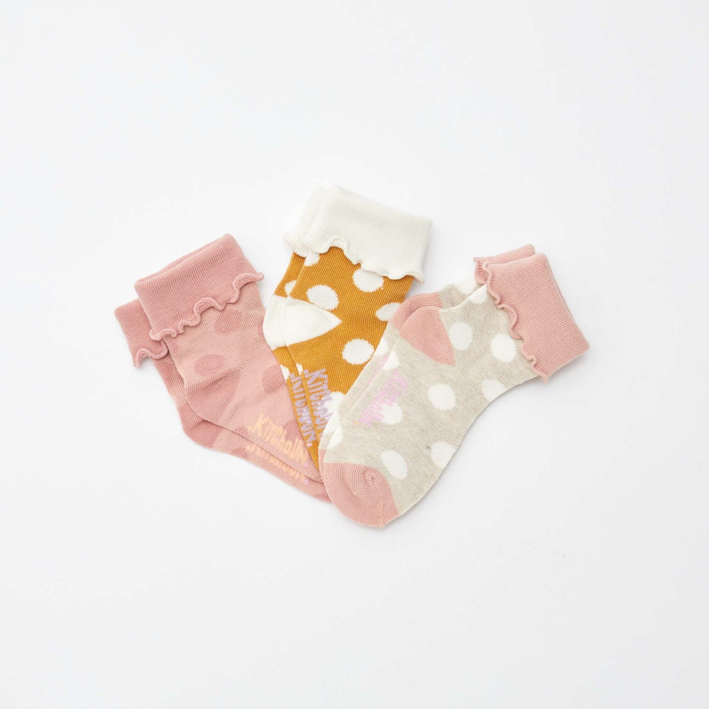 Lot de 3 paires de chaussettes avec revers - Kitchoun ROSE