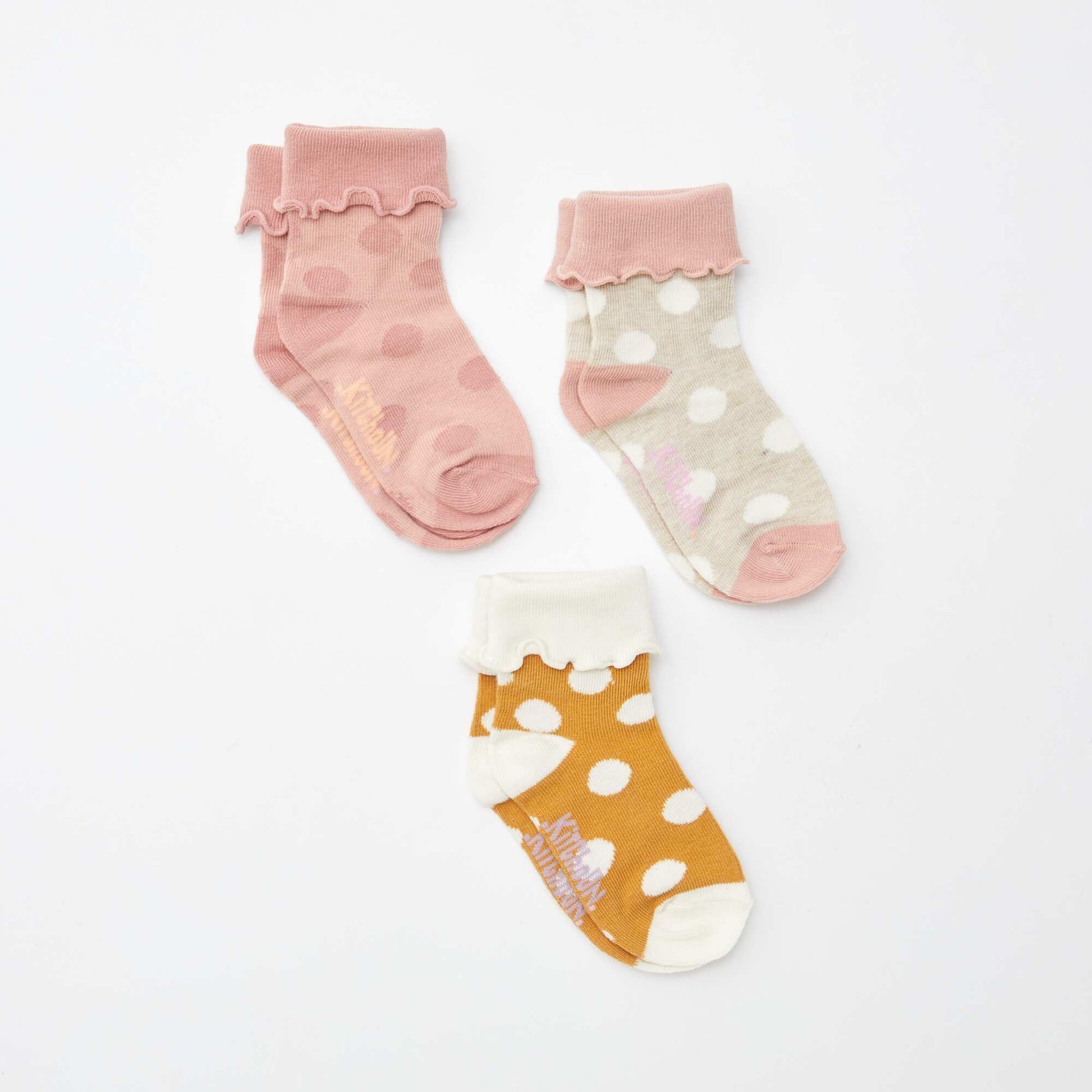 Lot de 3 paires de chaussettes avec revers - Kitchoun ROSE
