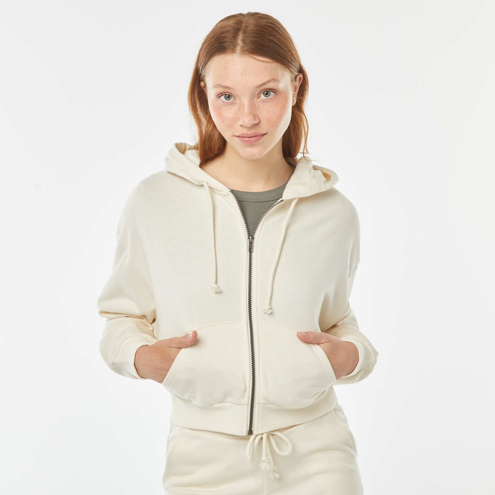 Sweat cropped à capuche BEIGE