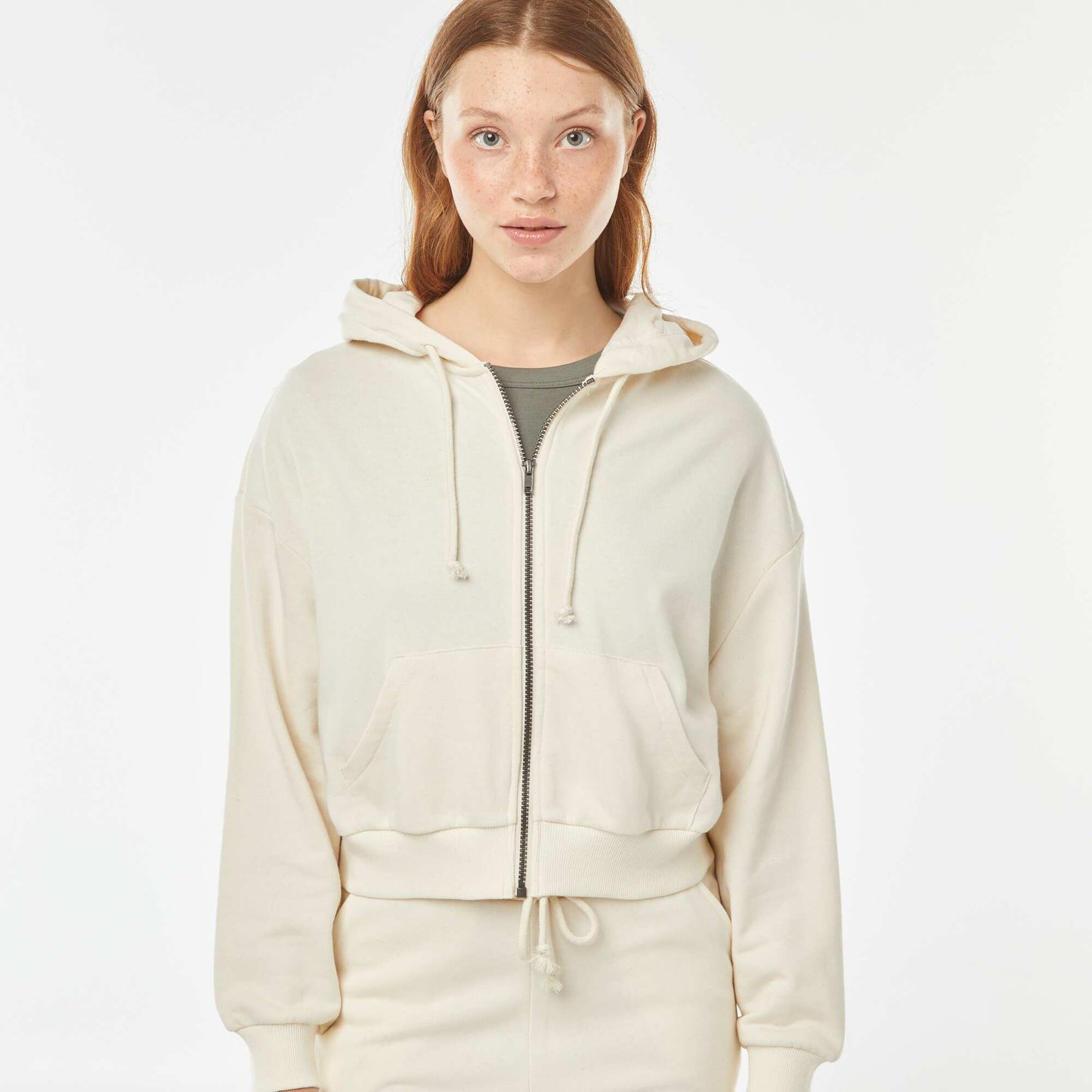 Sweat cropped à capuche BEIGE