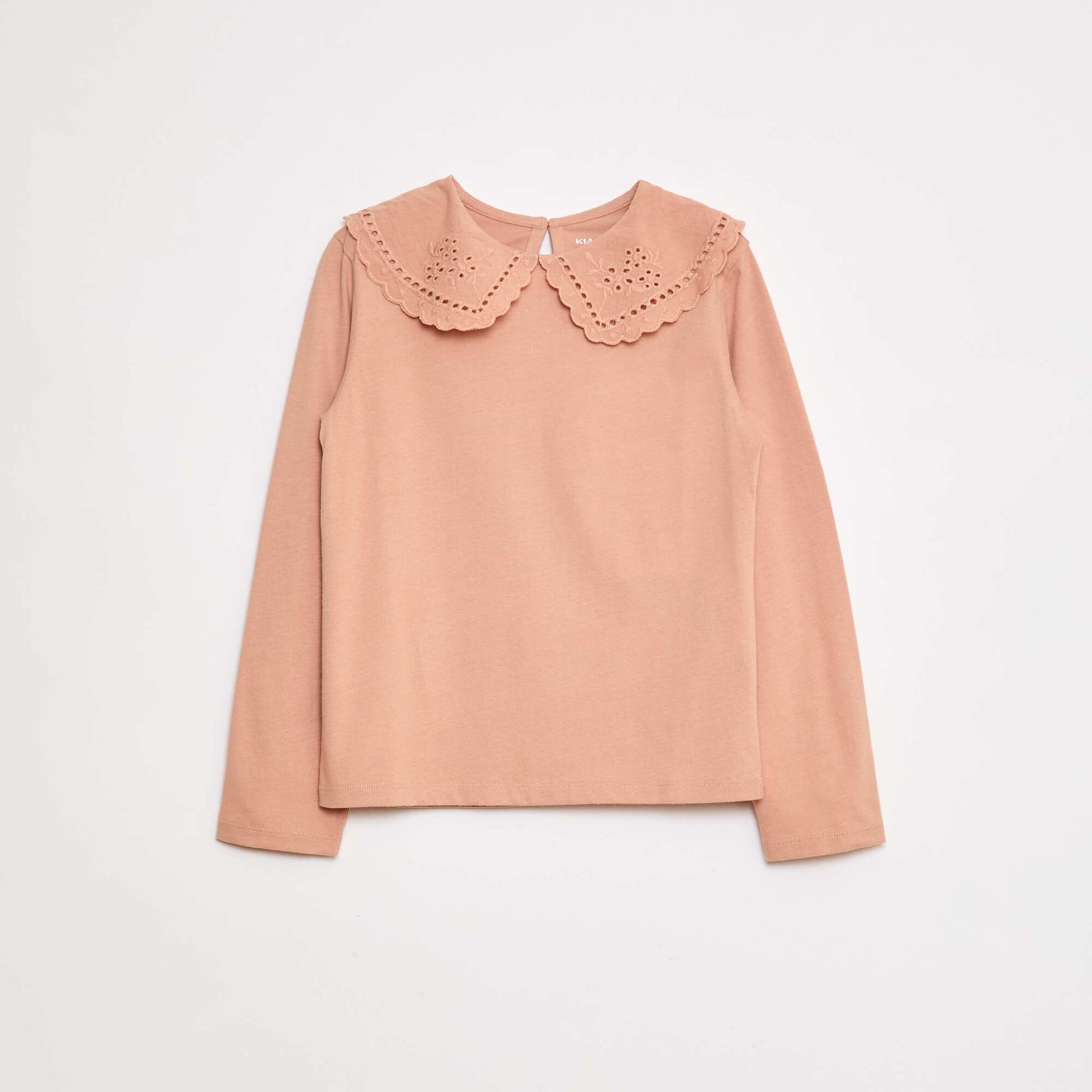 T-shirt en coton avec col brodé ROSE