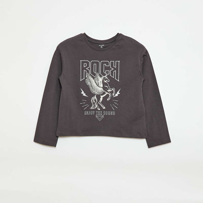 T-shirt imprimé manches longues NOIR