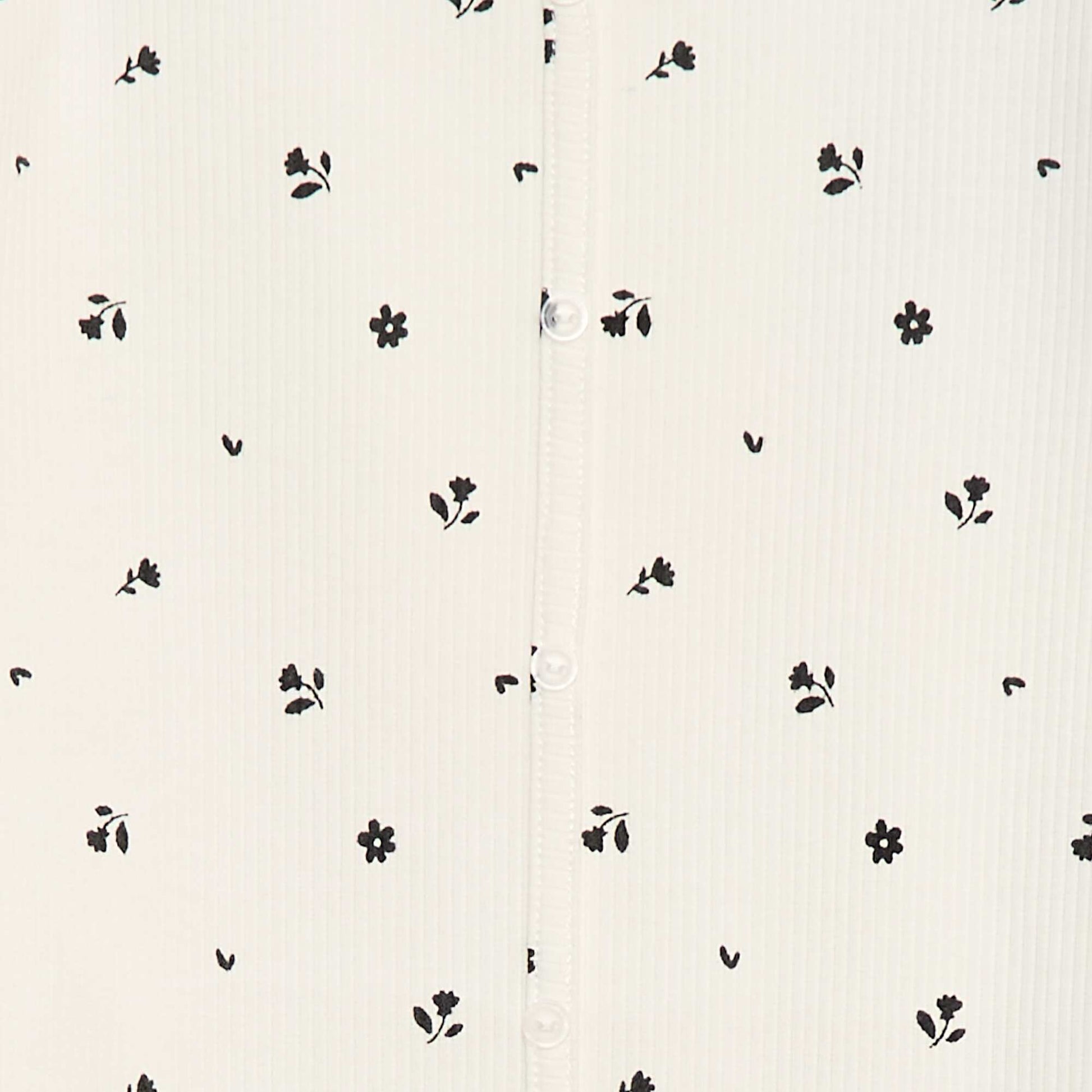 T-shirt côtelé à fleurs BLANC