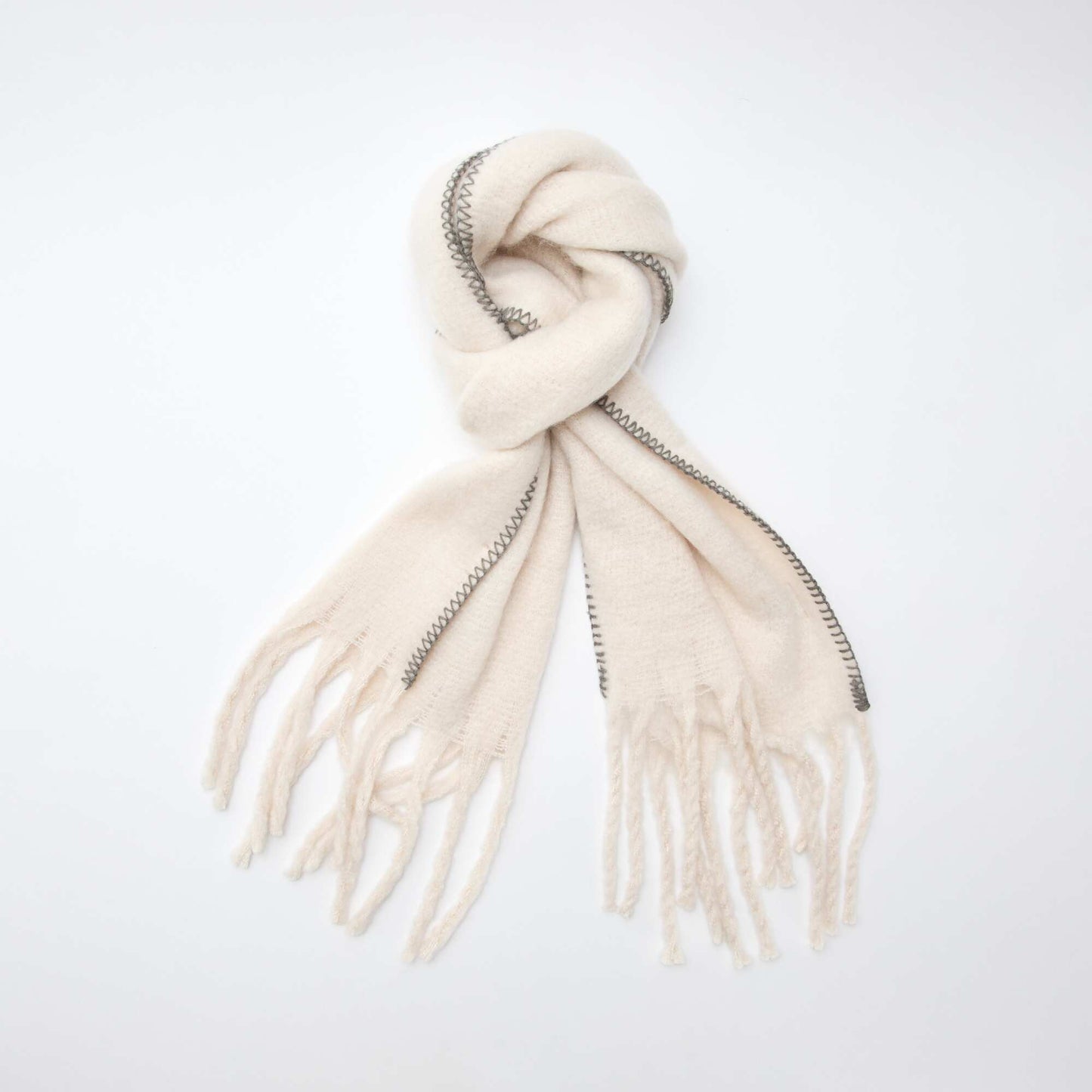 Grosse écharpe douce à franges BEIGE