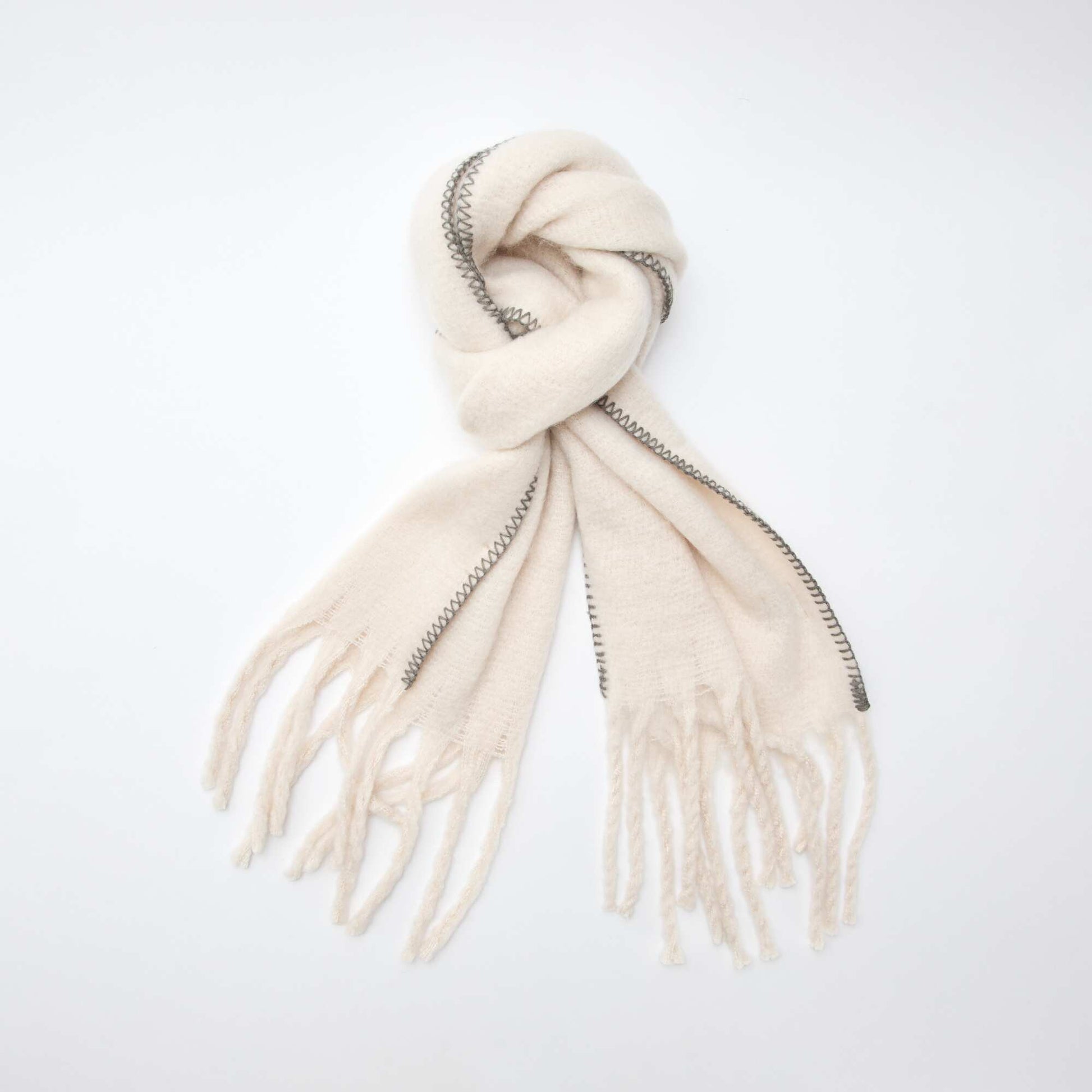 Grosse écharpe douce à franges BEIGE