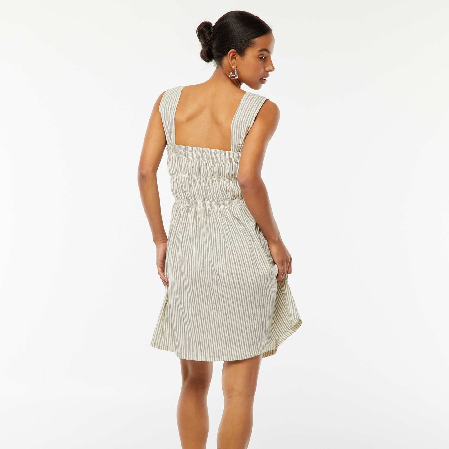 Robe rayée en maille gaufrée à larges bretelles BEIGE