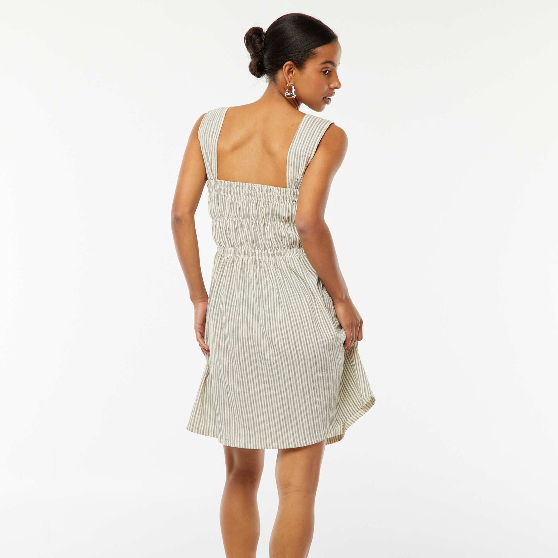 Robe rayée en maille gaufrée à larges bretelles BEIGE