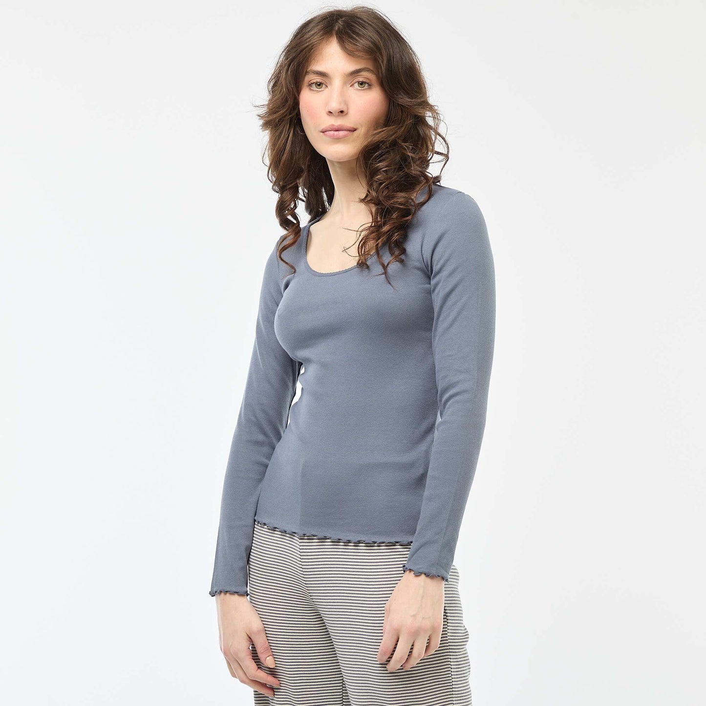 Tee-shirt de pyjama côtelé BLEU