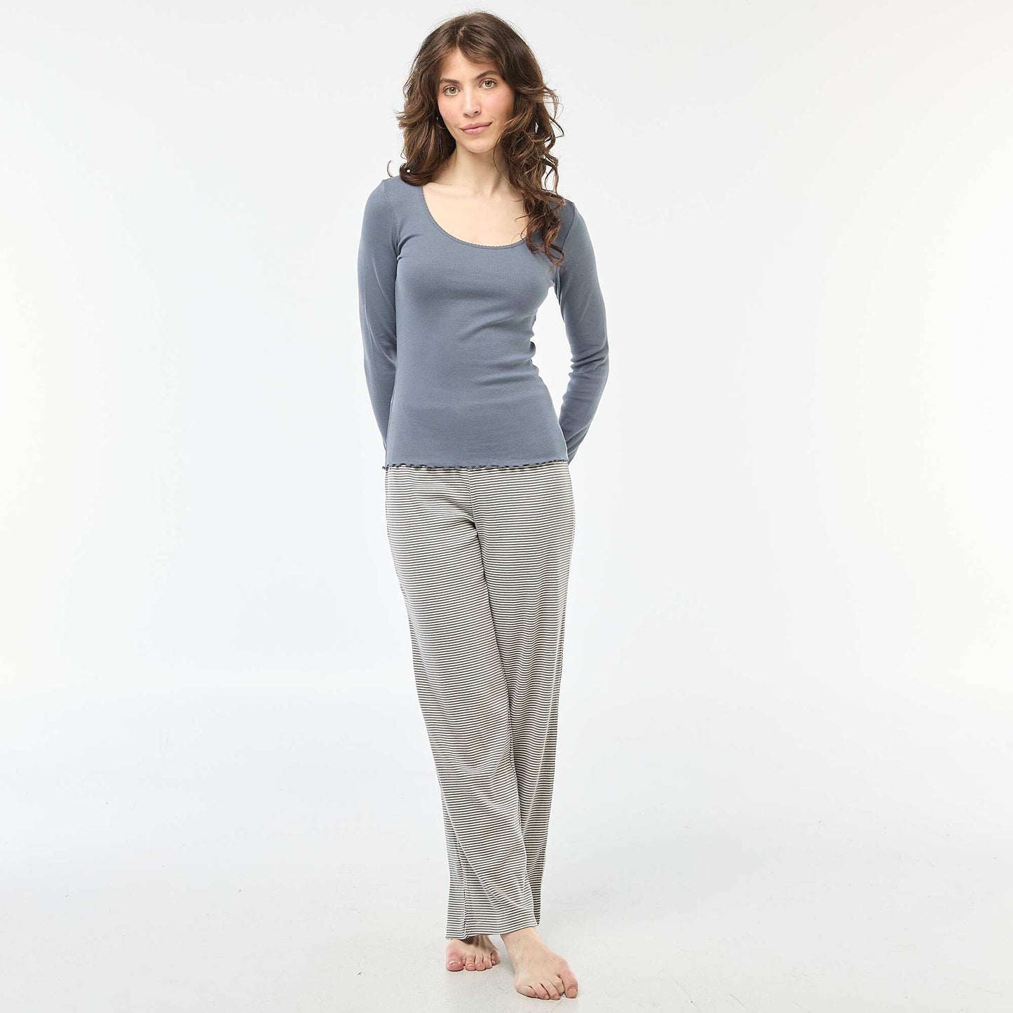 Tee-shirt de pyjama côtelé BLEU