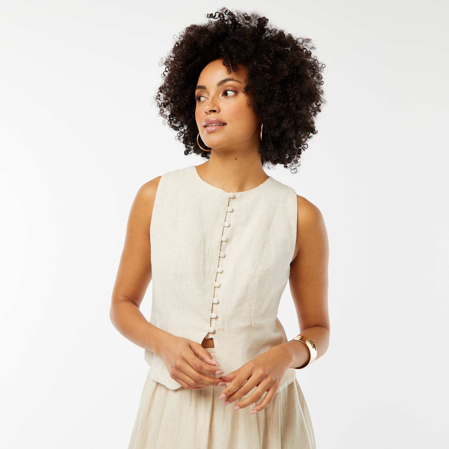 Blouse sans manches boutonnée BEIGE