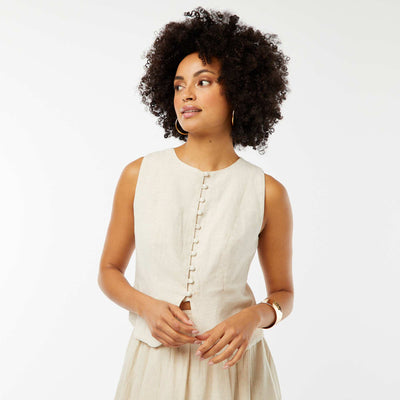 Blouse sans manches boutonnée BEIGE