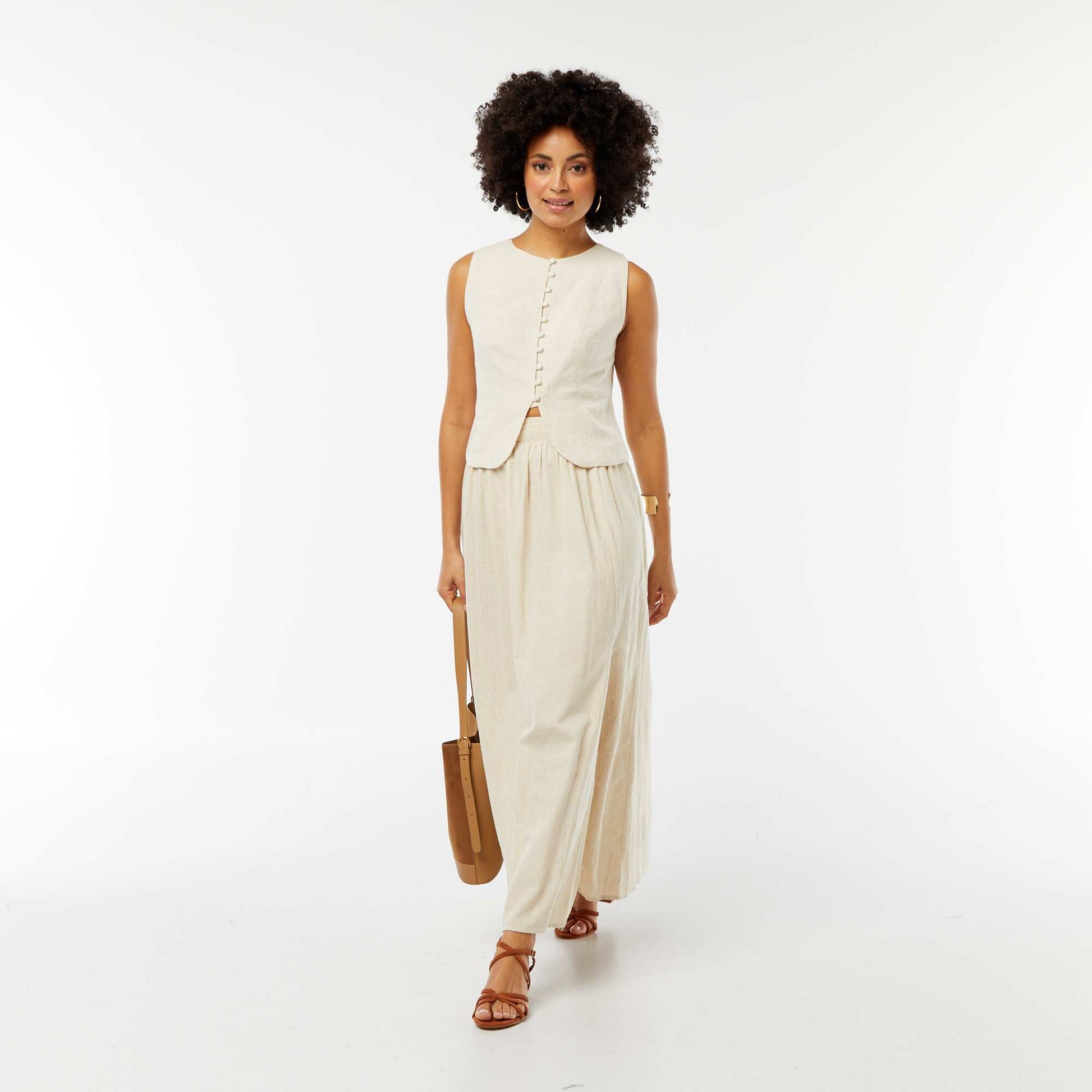 Blouse sans manches boutonnée BEIGE