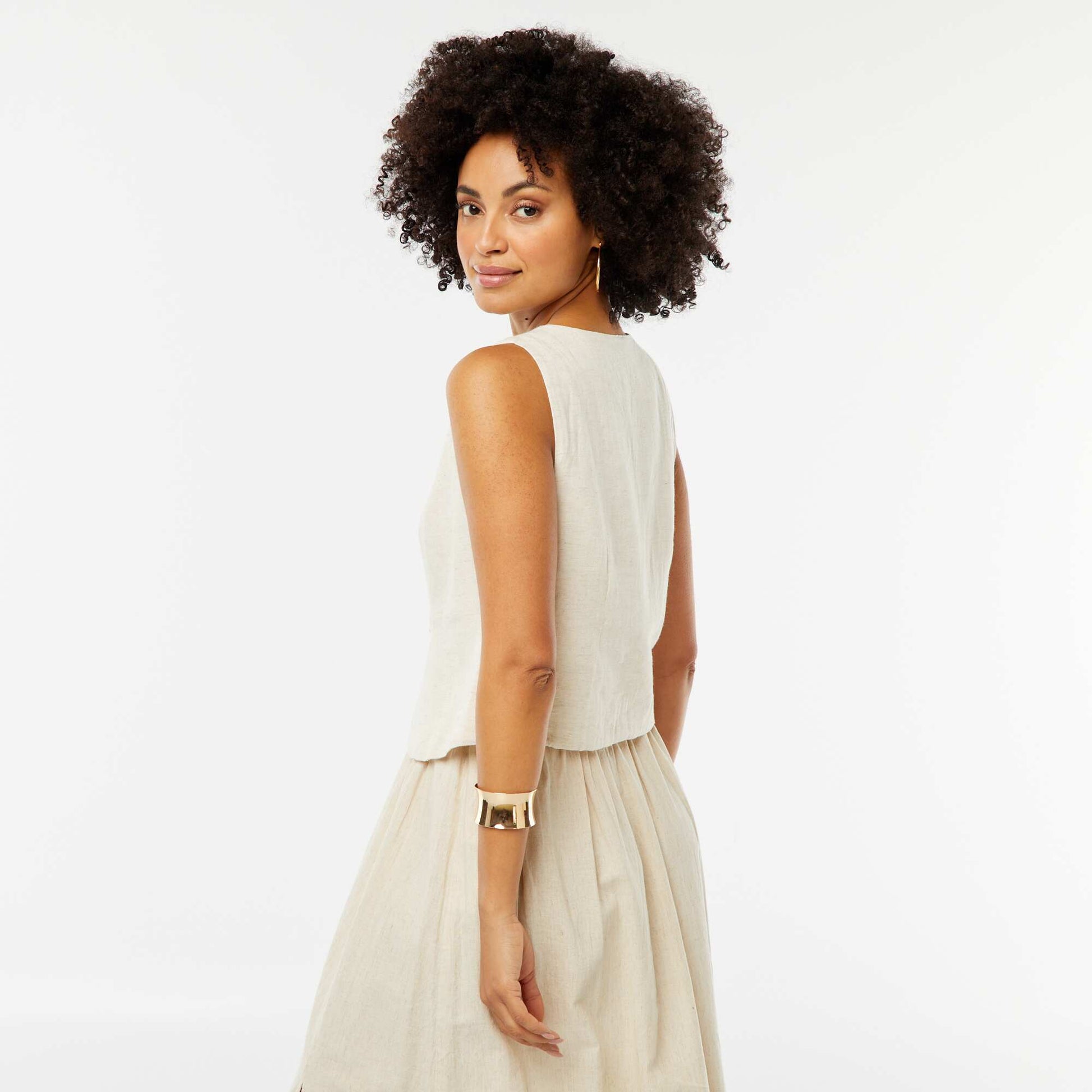 Blouse sans manches boutonnée BEIGE