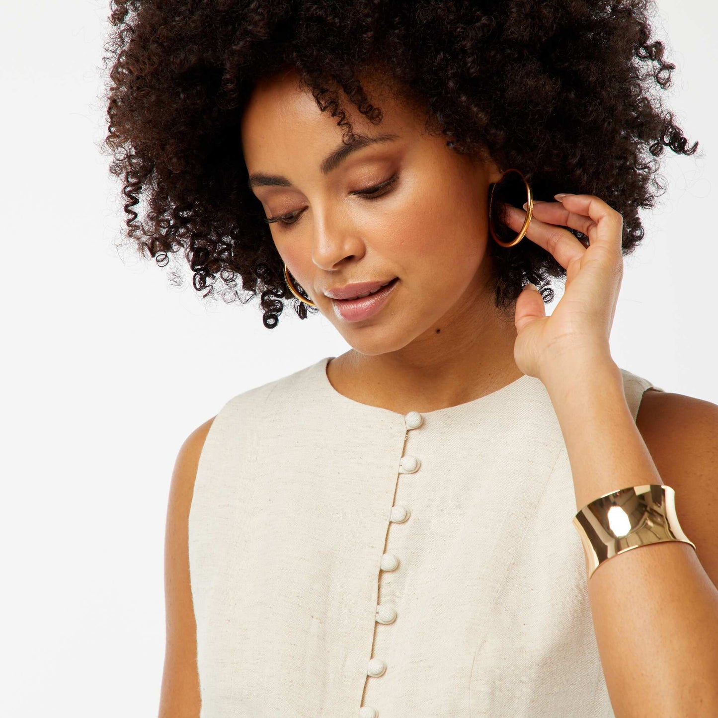 Blouse sans manches boutonnée BEIGE