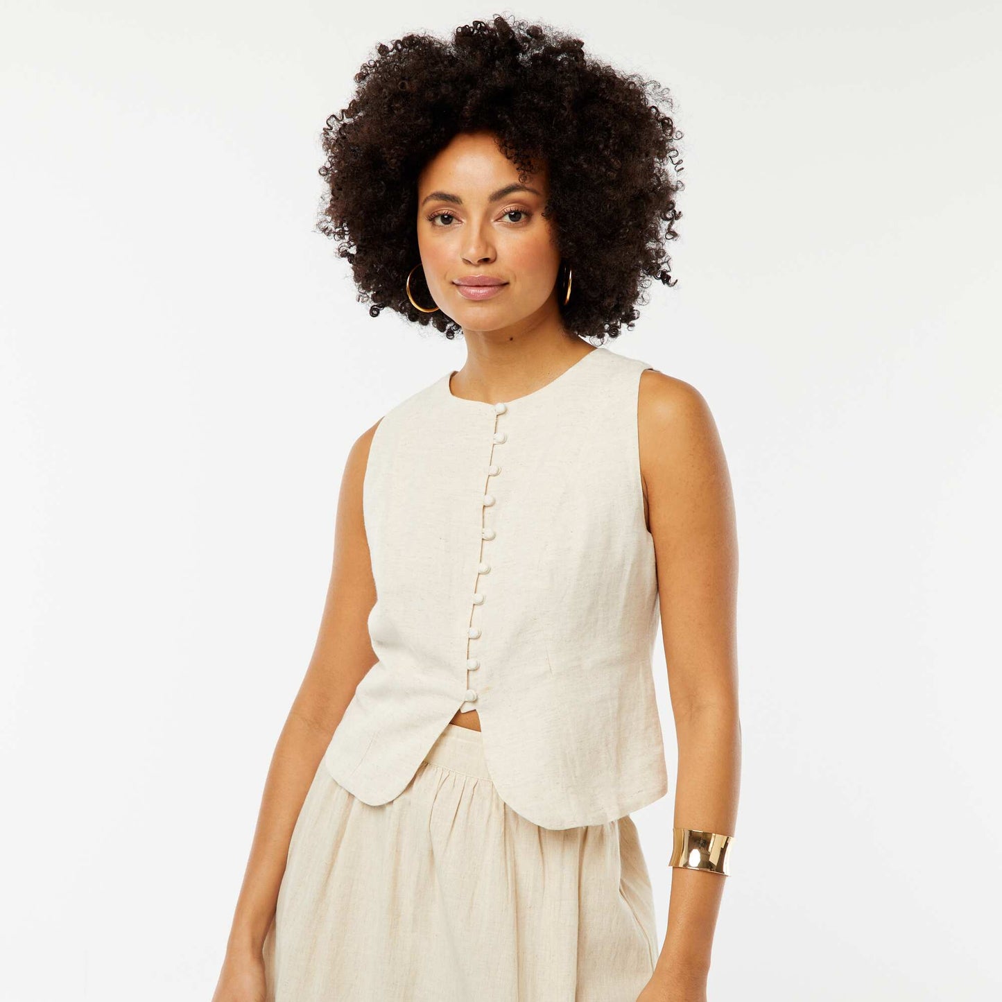 Blouse sans manches boutonnée BEIGE