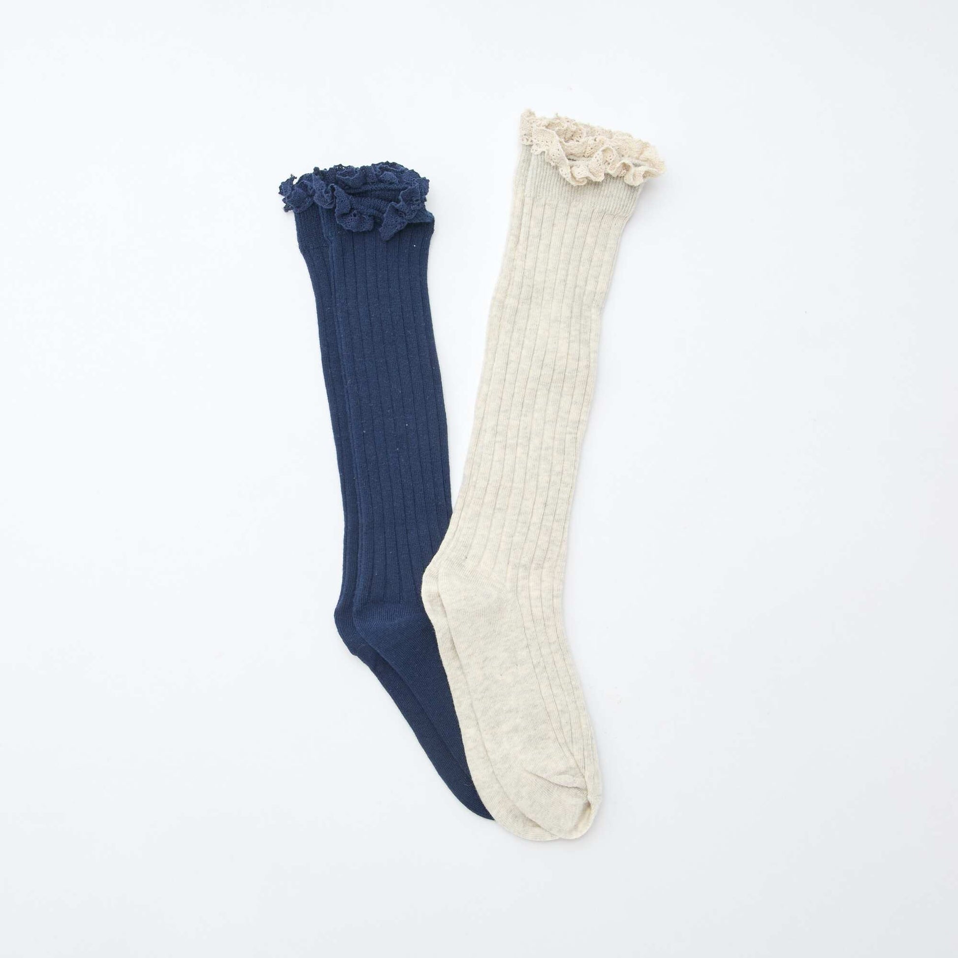 Lot de 2 chaussettes hautes en dentelle NOIR