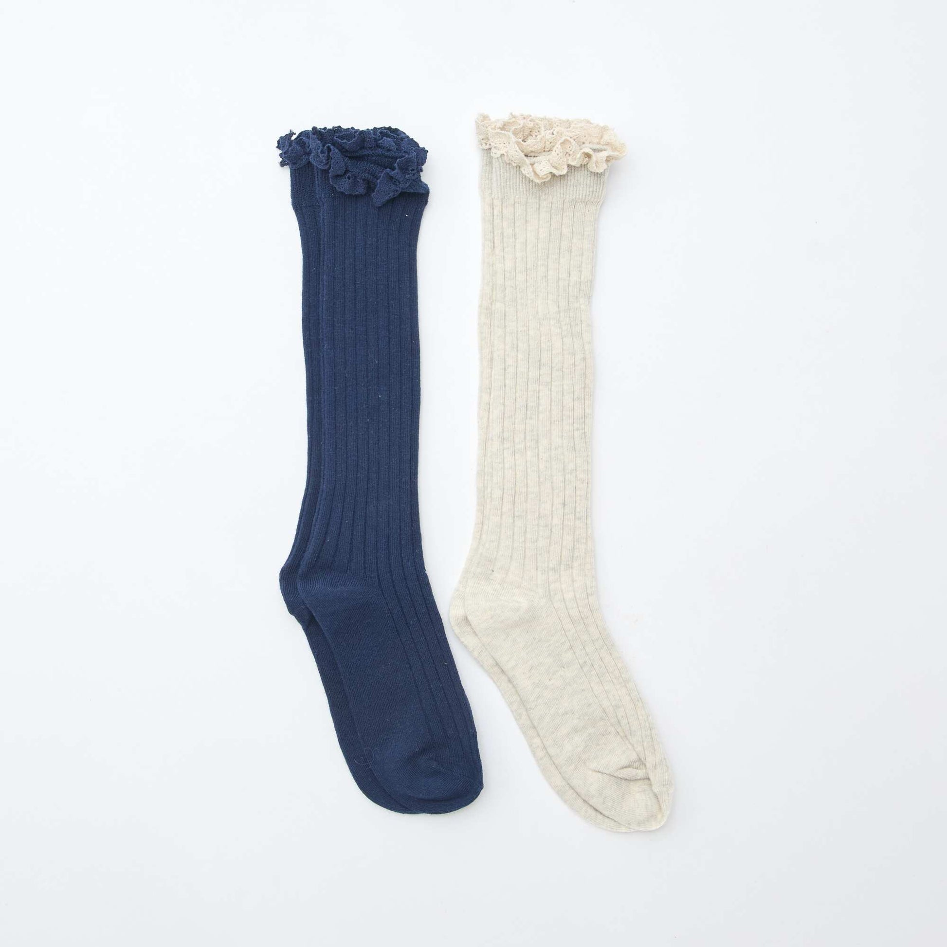 Lot de 2 chaussettes hautes en dentelle NOIR