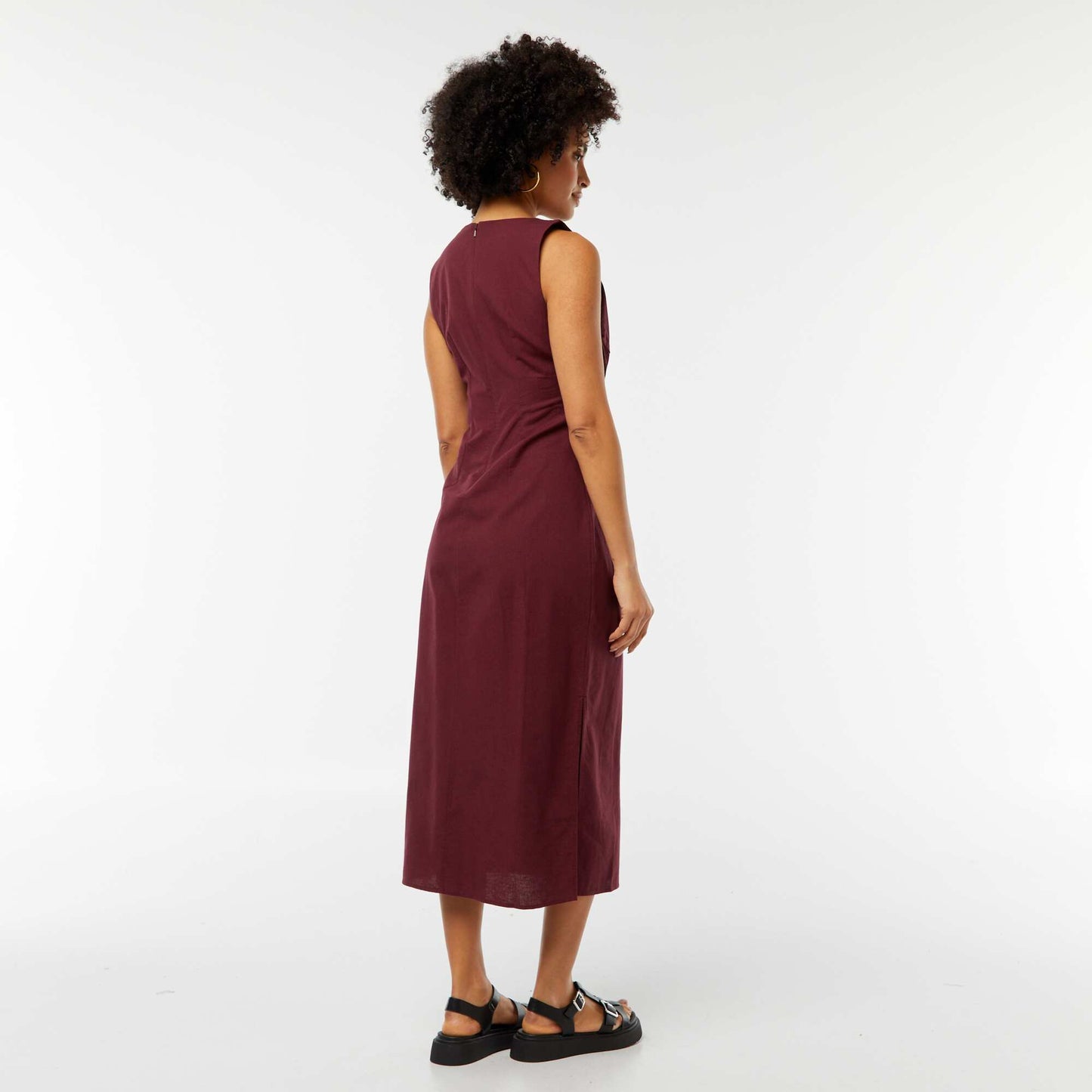 Robe midi sans manches ouverte sur le côté ROUGE