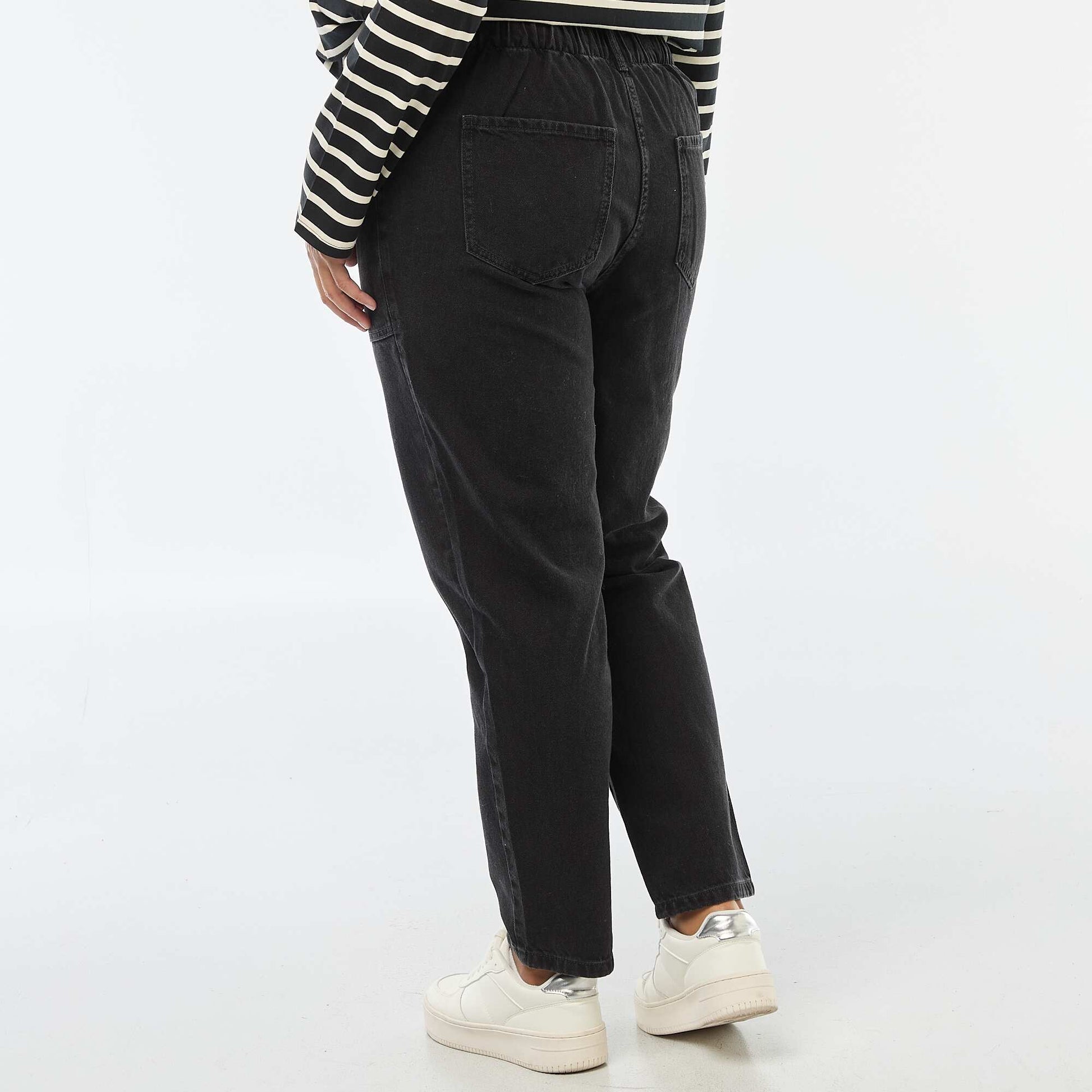 Jean mom à la taille élastiquée GRIS