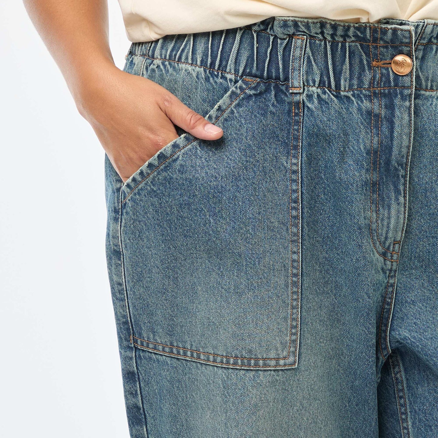 Jean mom à la taille élastiquée BLEU