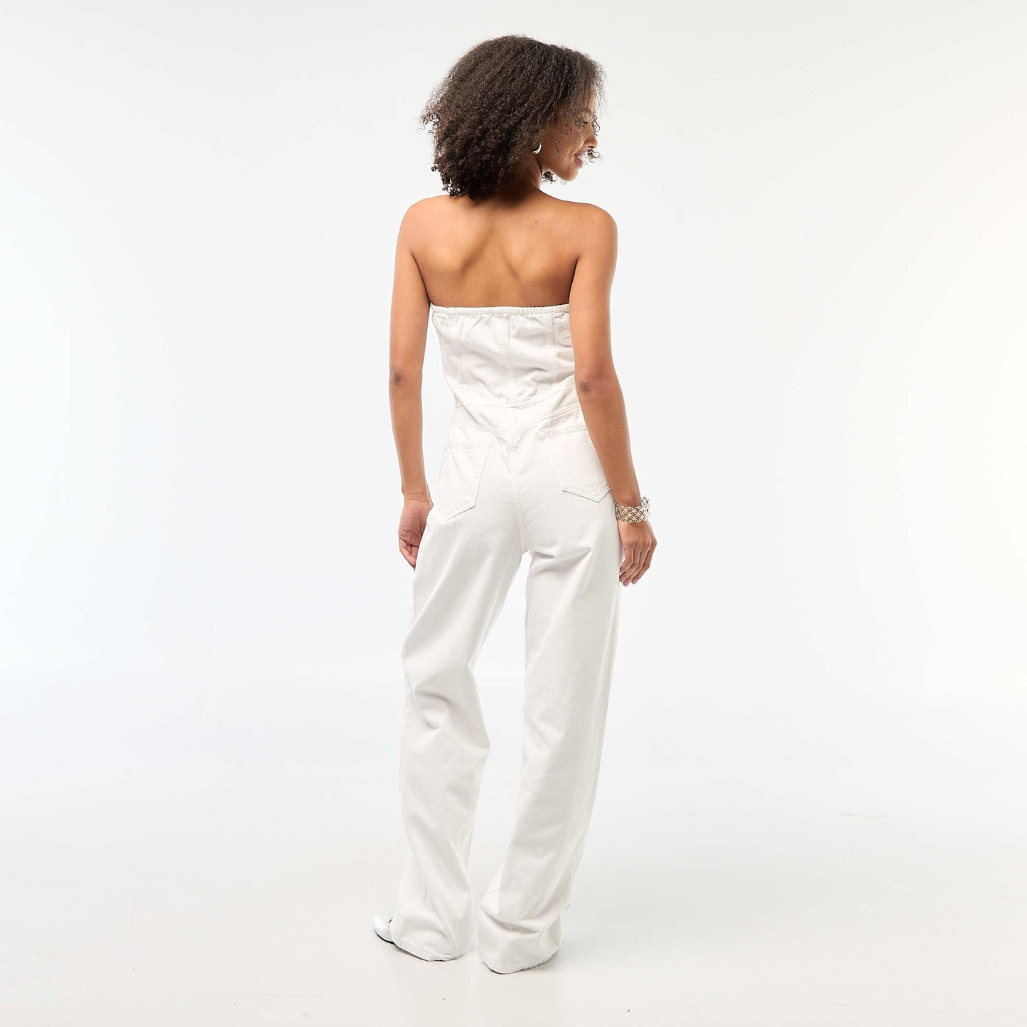 Combinaison bustier en denim BLANC