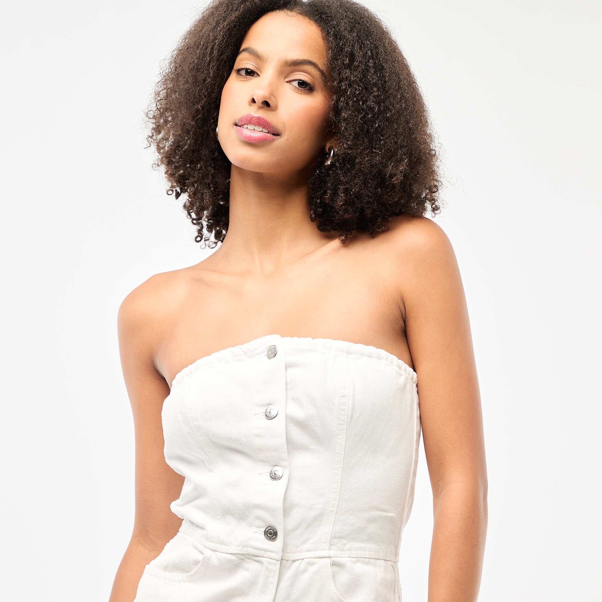 Combinaison bustier en denim BLANC