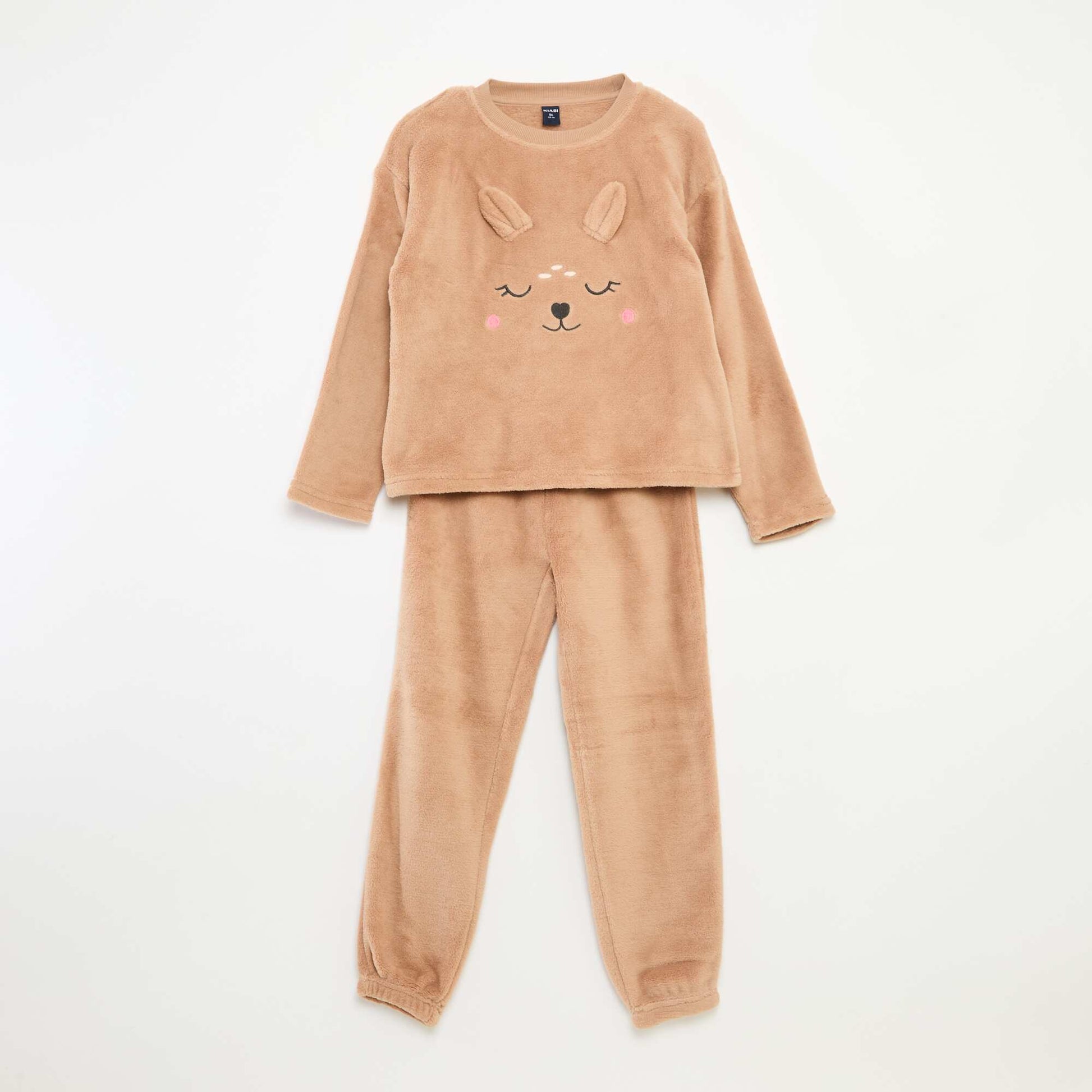 Ensemble pyjama polaire long sweat + pantalon - 2 pièces BEIGE