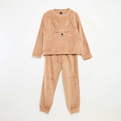 Ensemble pyjama polaire long sweat + pantalon - 2 pièces BEIGE
