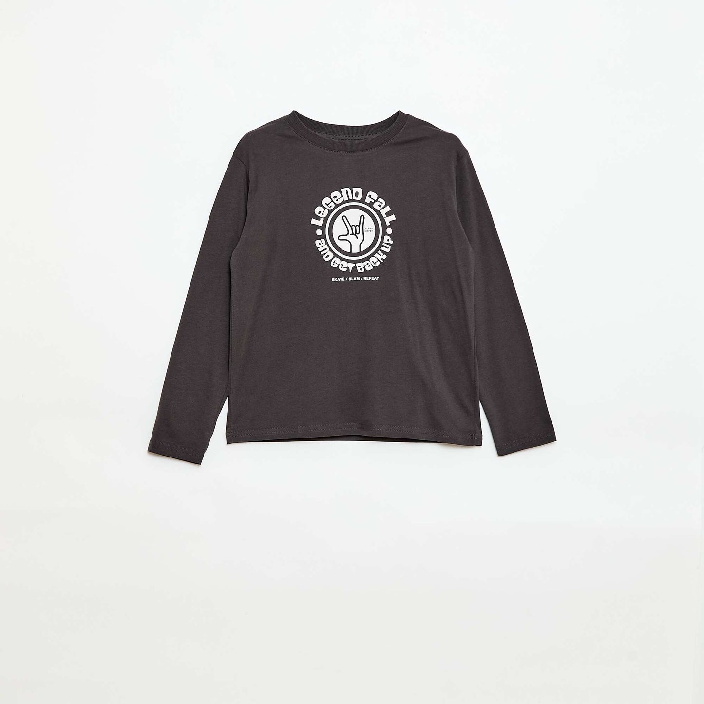 T-shirt imprimé à manches longues GRIS FONCé