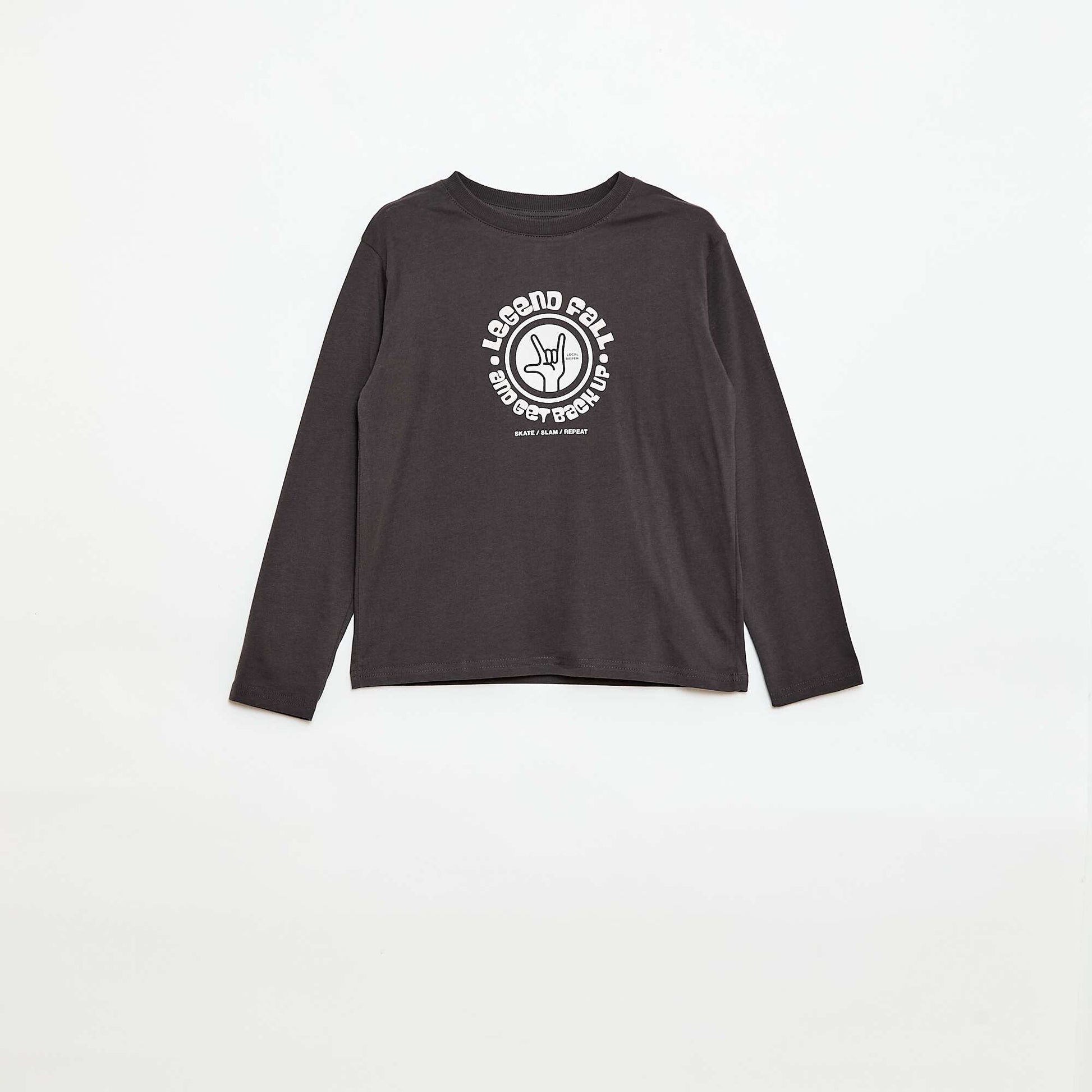 T-shirt imprimé à manches longues GRIS FONCé