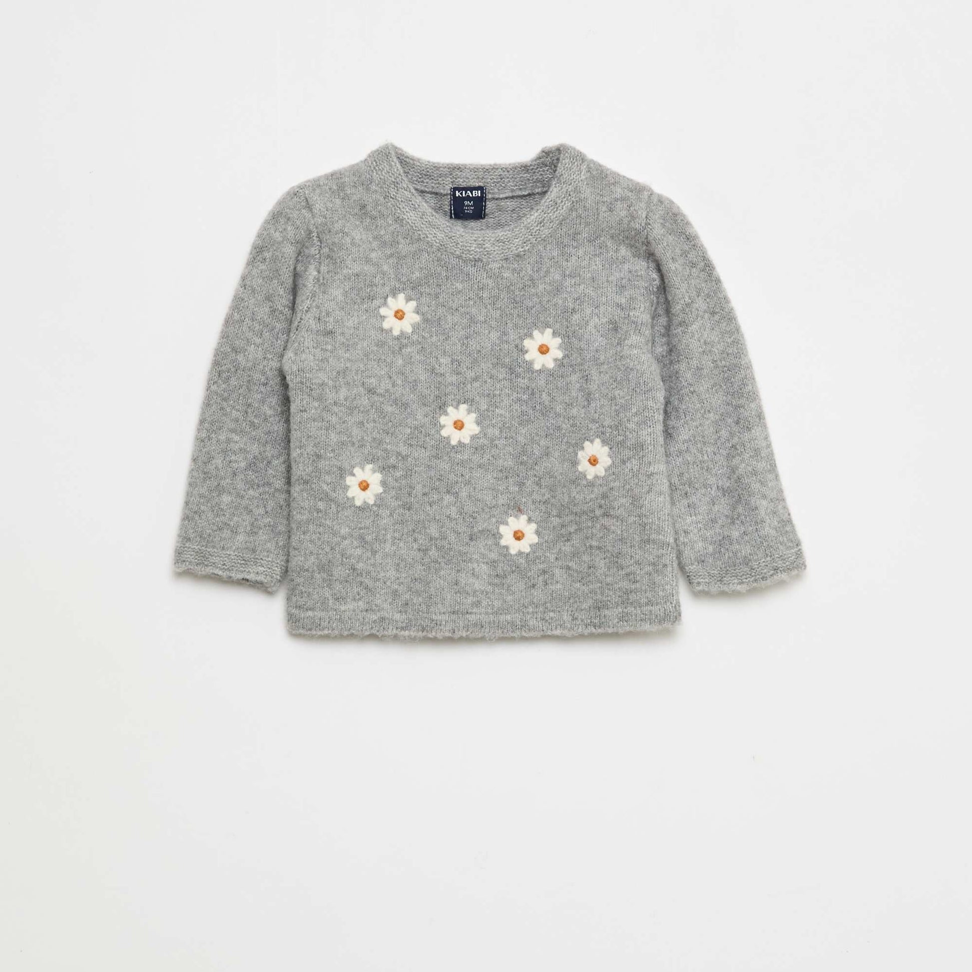 Pull à col rond avec broderies GRIS