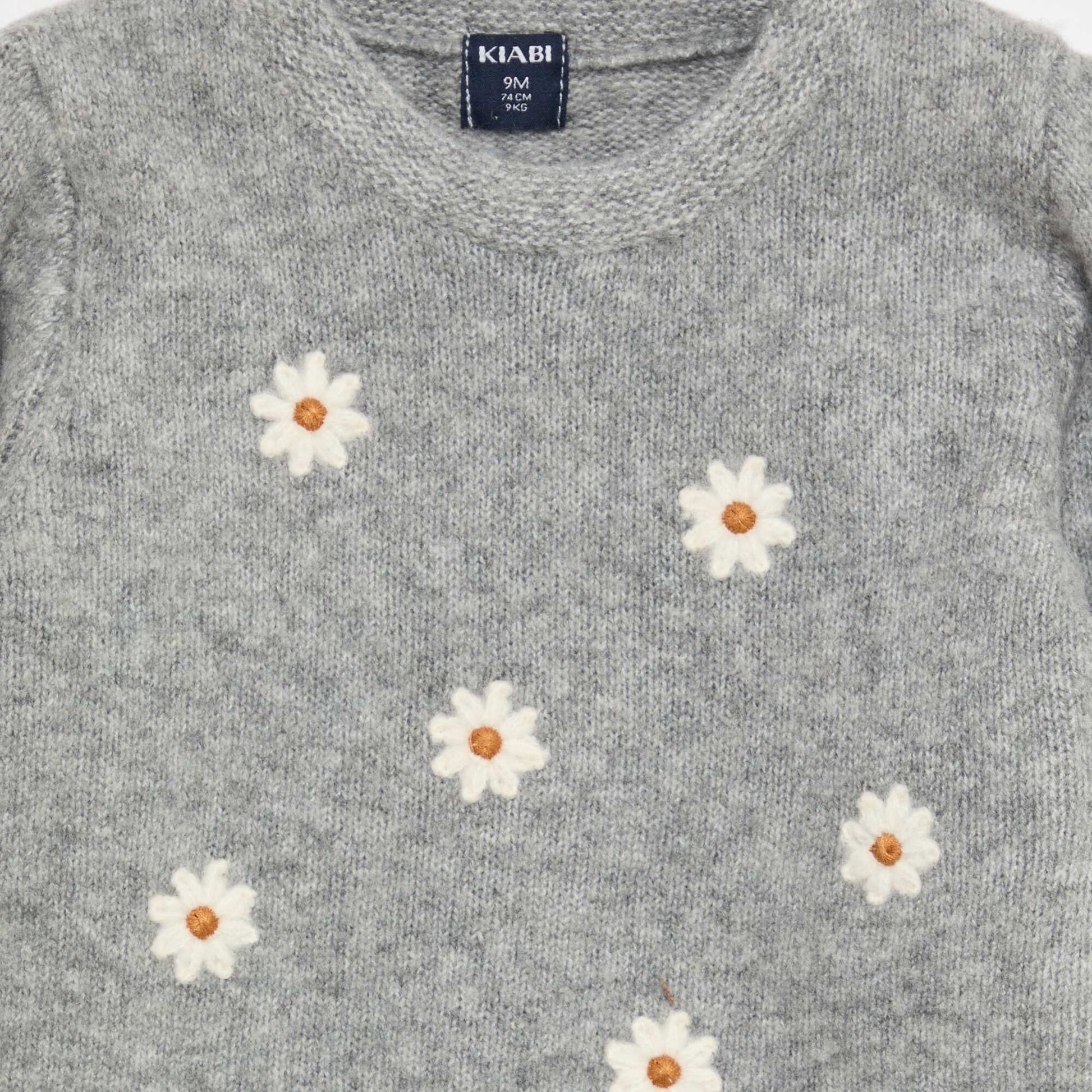 Pull à col rond avec broderies GRIS