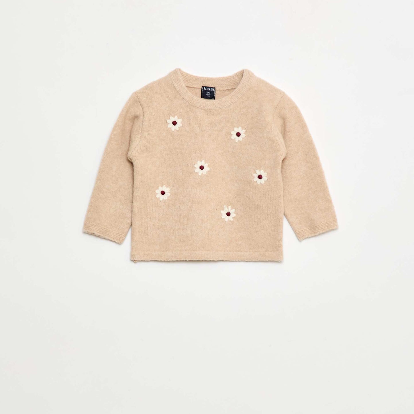 Pull à col rond avec broderies BEIGE