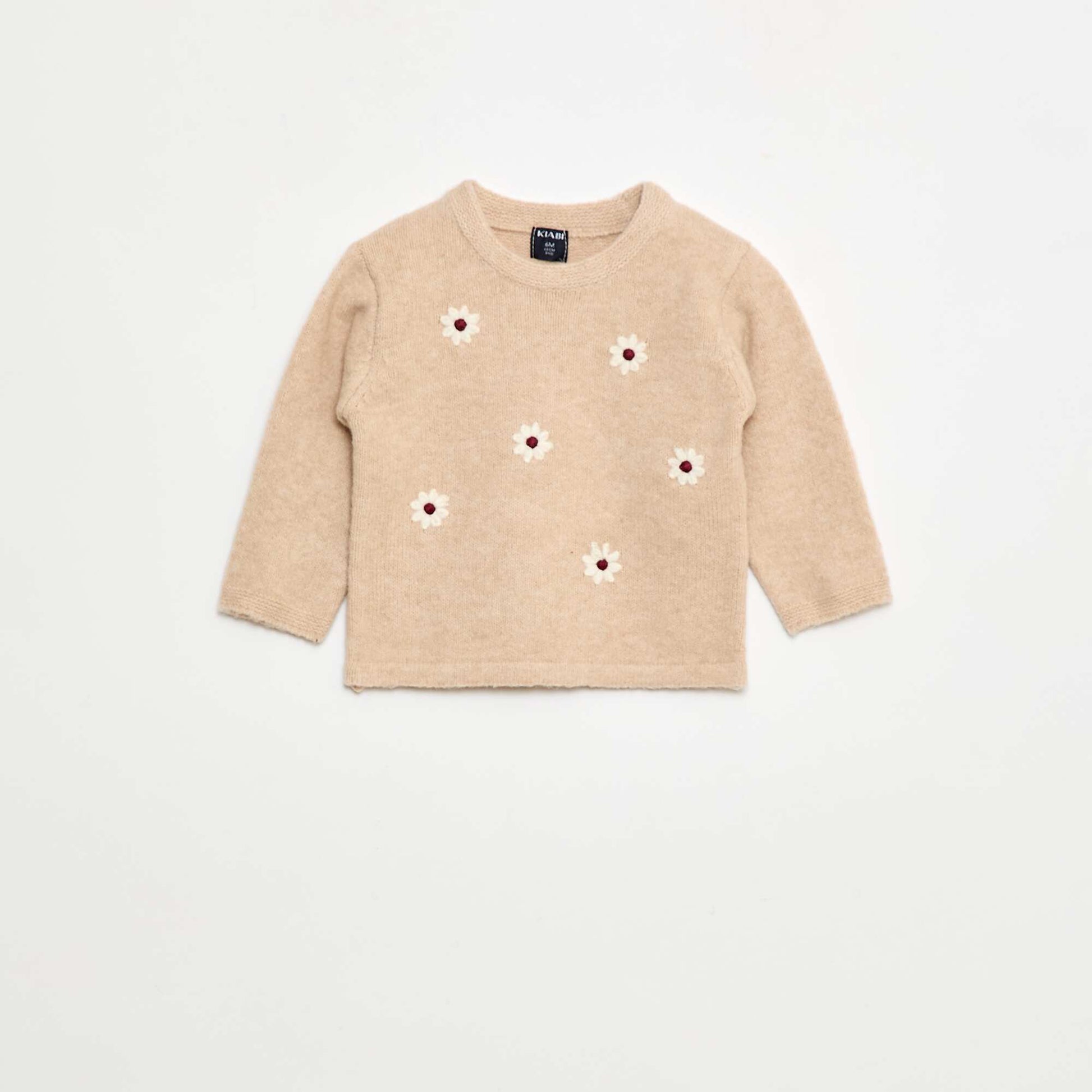 Pull à col rond avec broderies BEIGE
