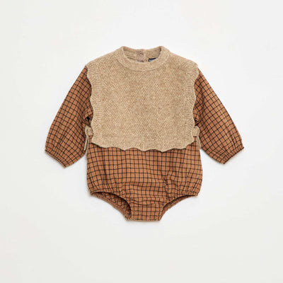 Barboteuse coton avec pull en laine BEIGE