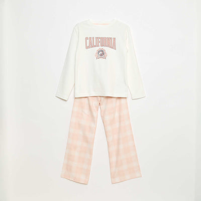 Ensemble pyjama long en polaire t-shirt + pantalon - 2 pièces BLANC