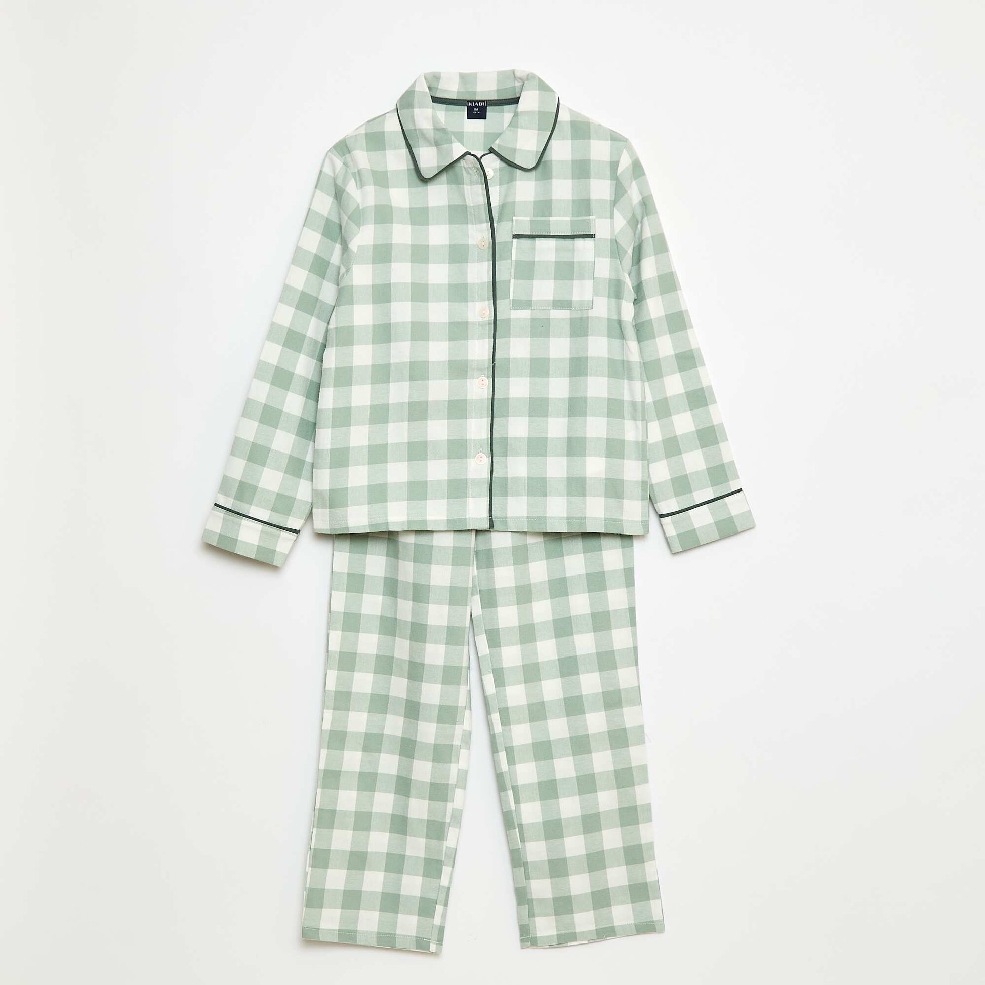 Pyjama long à carreaux chemise + pantalon - 2 pièces VERT