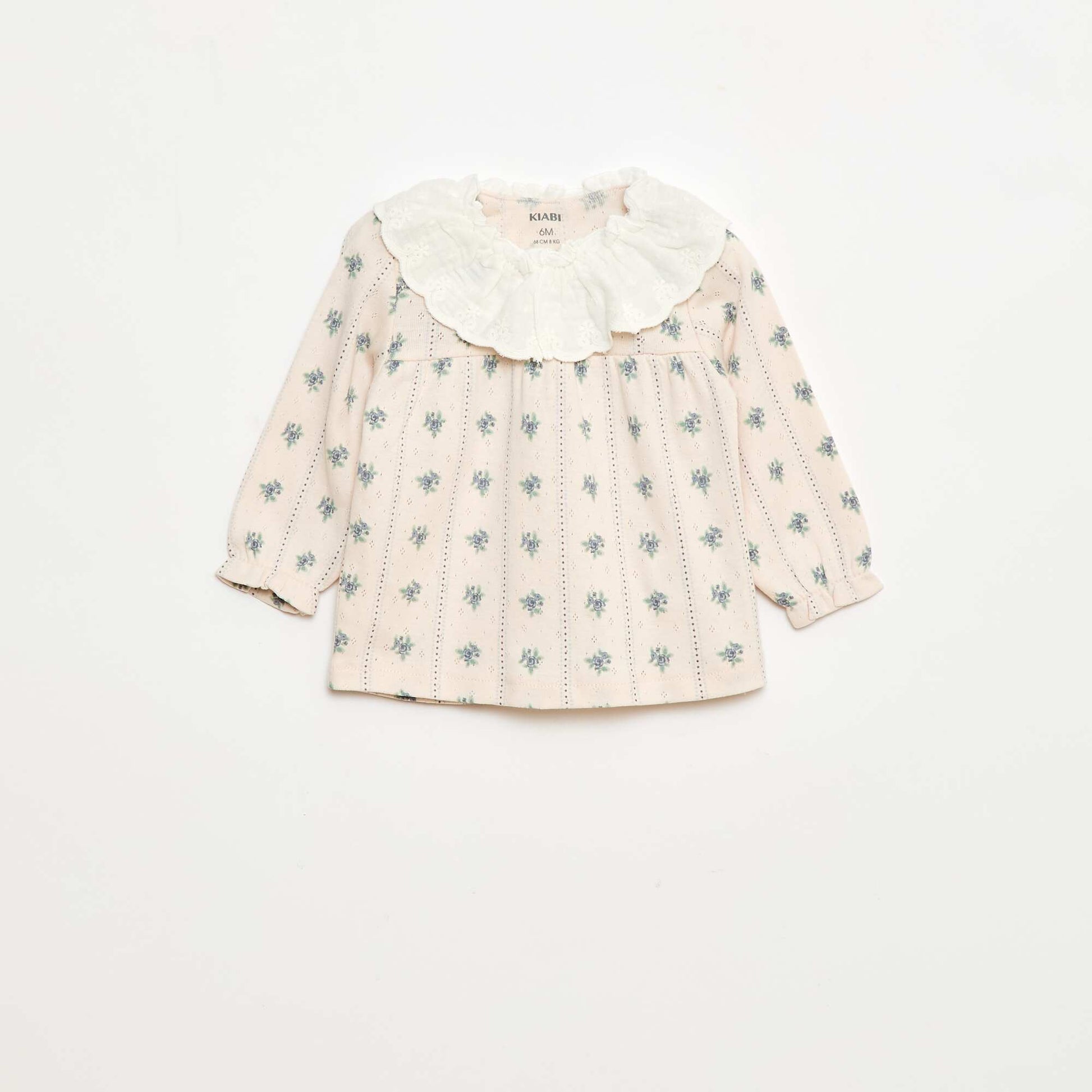 T-shirt en maille pointelle avec col brodé ROSE