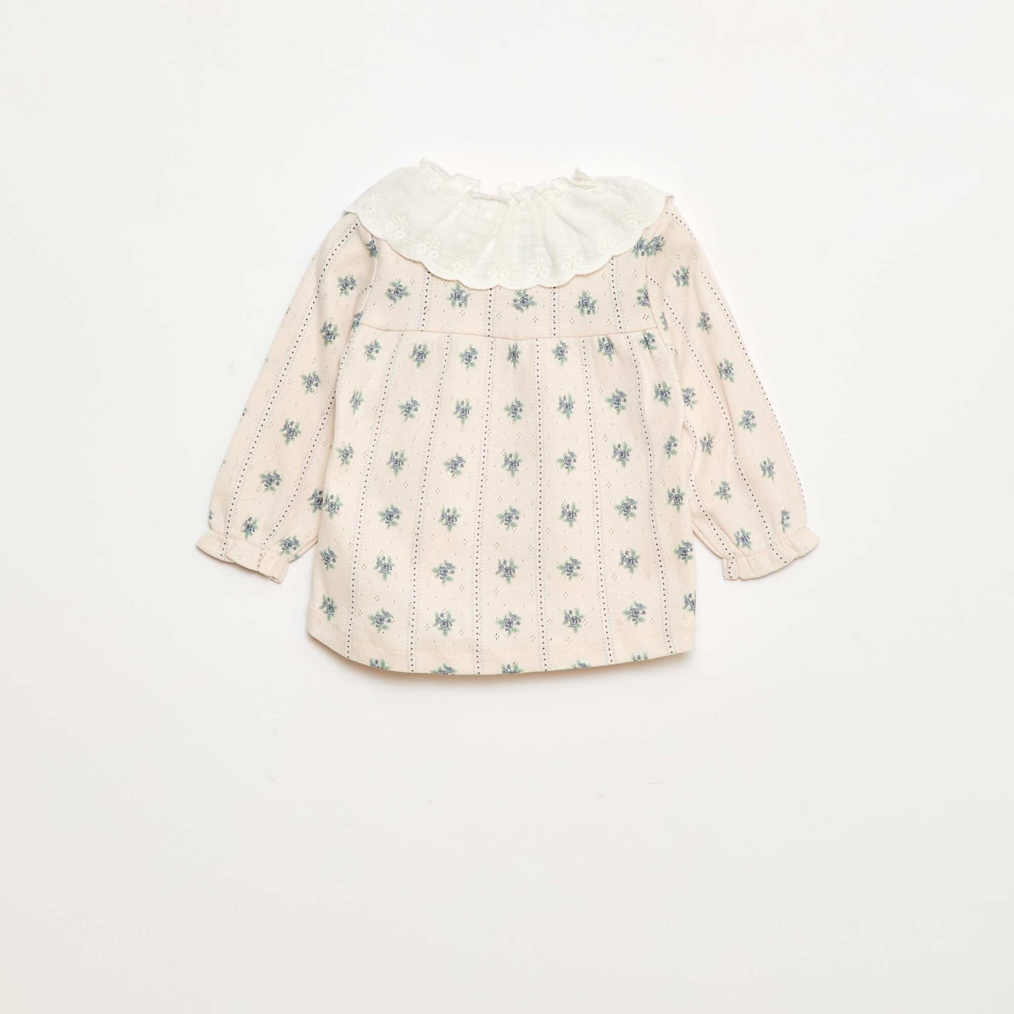 T-shirt en maille pointelle avec col brodé ROSE