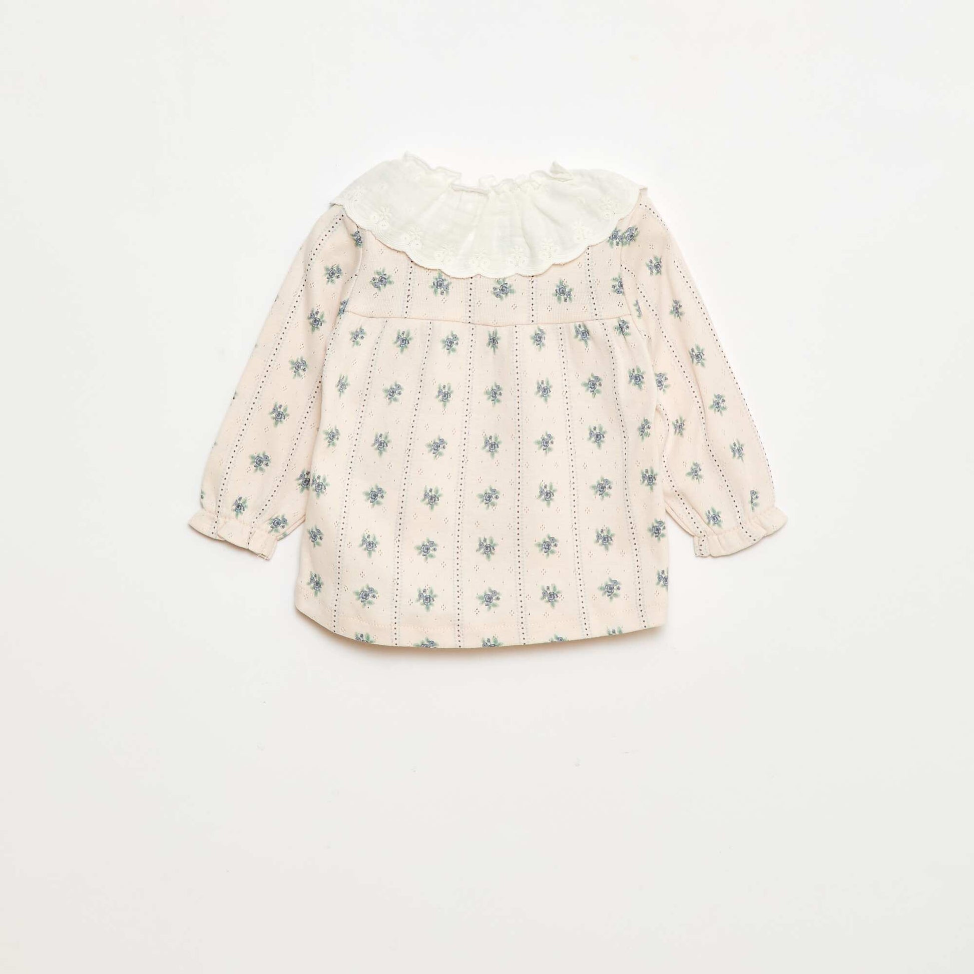 T-shirt en maille pointelle avec col brodé ROSE