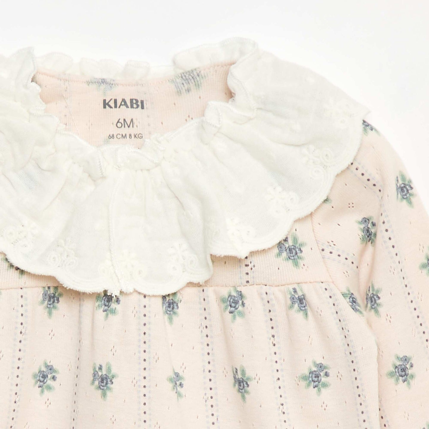 T-shirt en maille pointelle avec col brodé ROSE
