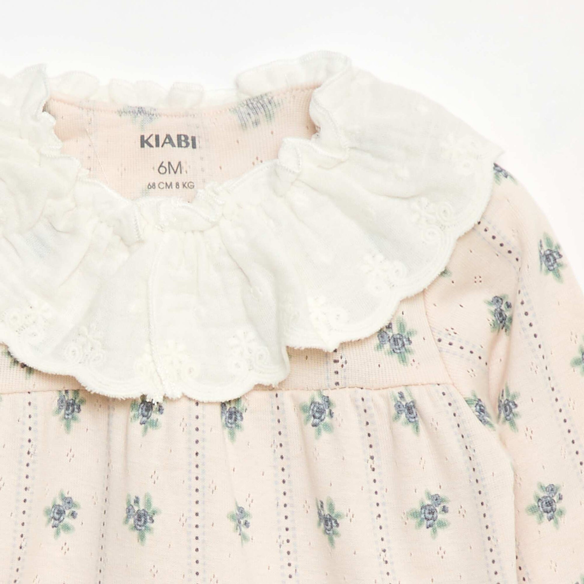 T-shirt en maille pointelle avec col brodé ROSE