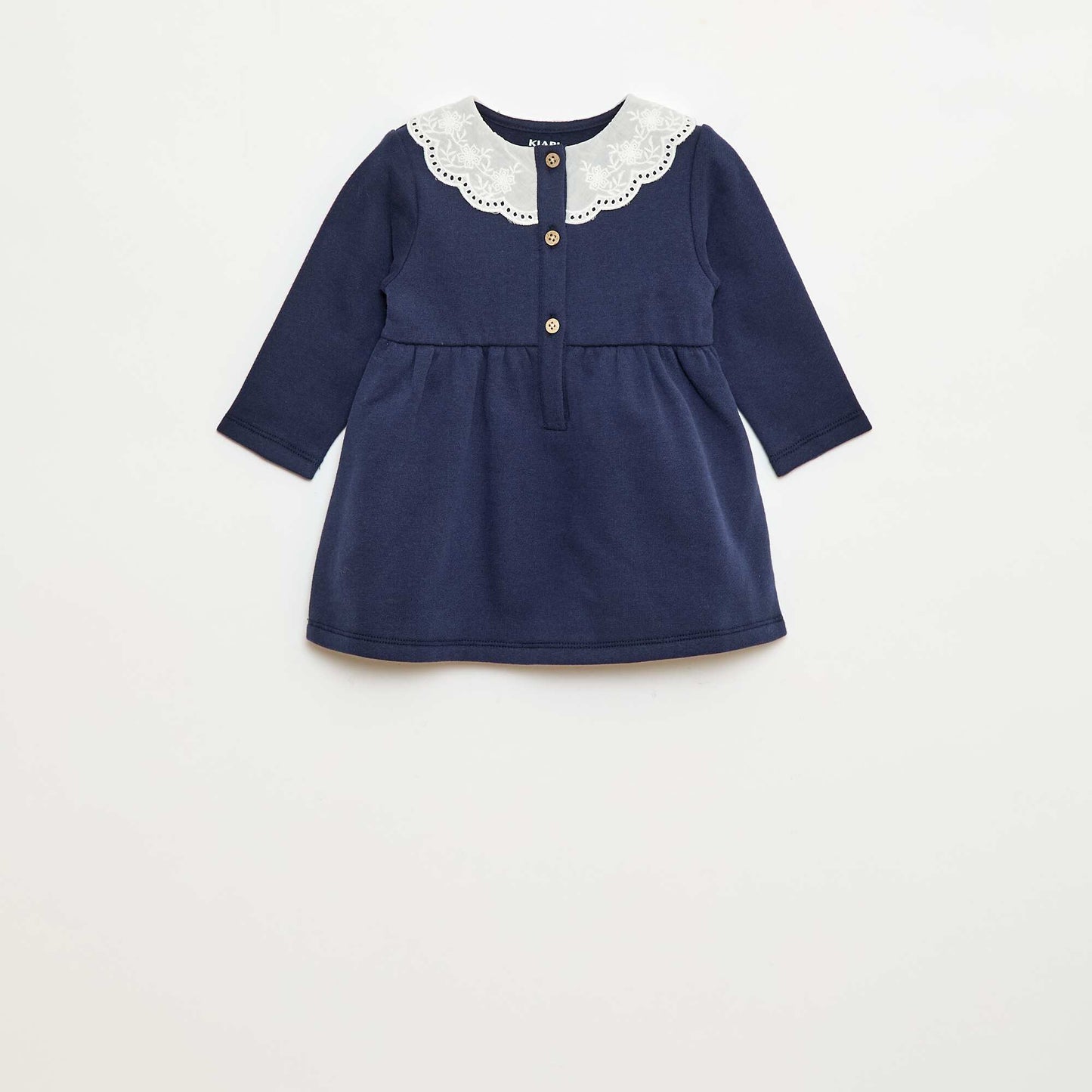 Robe en molleton avec col en voile de coton brodé NOIR