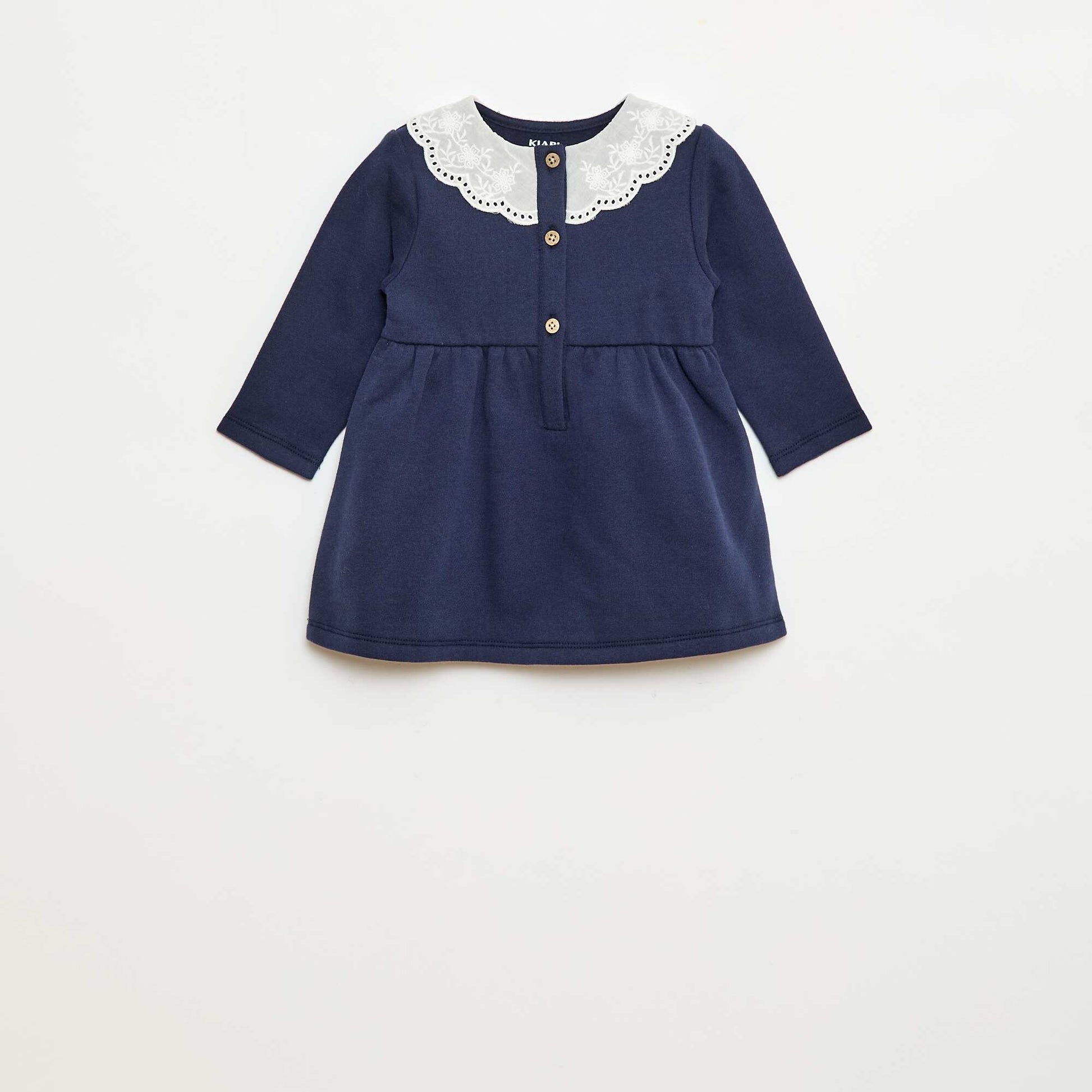 Robe en molleton avec col en voile de coton brodé NOIR